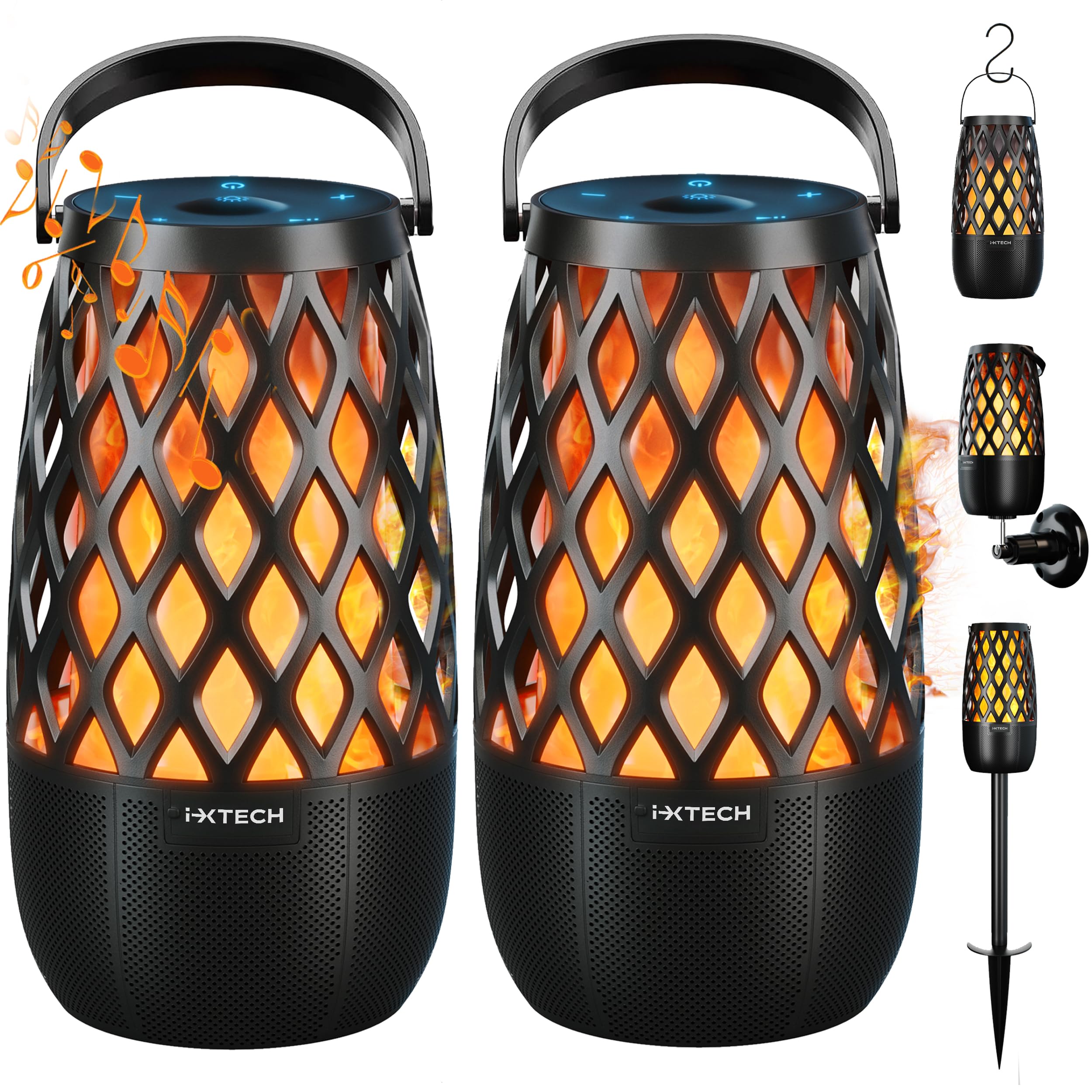 IXTECH Waterproof Outdoor Bluetooth Speakers with LED Lights - Portable Wireless Speaker for Camping, Beach, Pool Party - Multi-Sync Connection, Mountable Lantern Design - Perfect Gift for Dad & Mom (2 Pack)