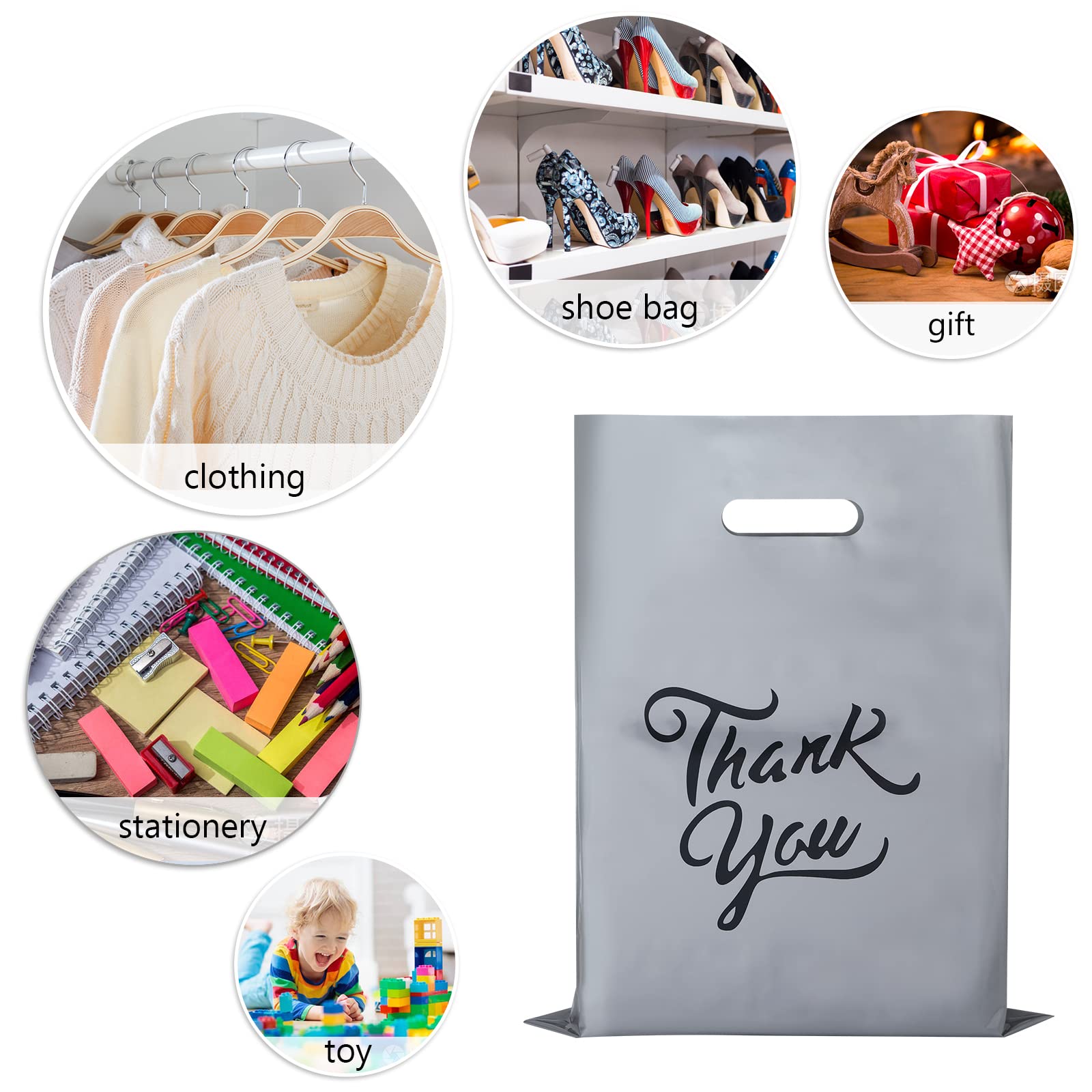 VKKSII 100Pcs Reusable Thank You Merchandise Bags - Bulk Wholesale Gift Bags for Boutique Packaging, T-Shirts, Books & Groceries | Perfect for Retail Stores, Wedding Favors & Eco-Friendly Shopping