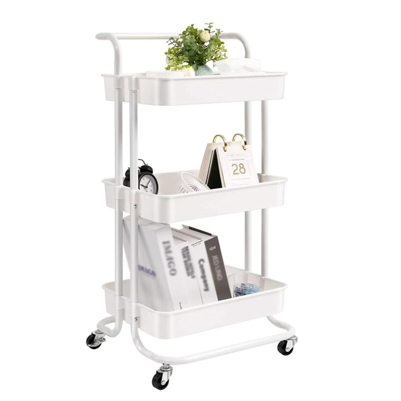3-Tier Rolling Storage Cart with Wheels - Mobile Organizer for Makeup, Kitchen, Bathroom, Office & Coffee Bar - White | Space-Saving Solution for Small Spaces & Home Organization