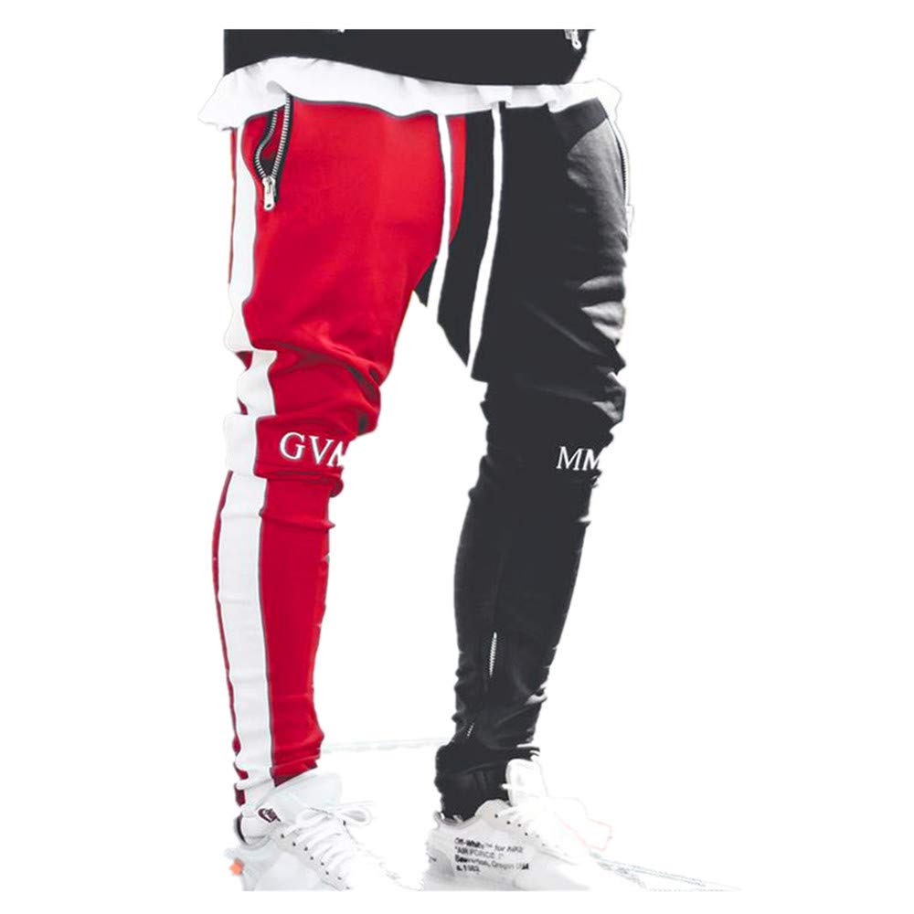 WOCACHI Men's Color Block Jogger Pants - Patchwork Athletic Sweatpants with Side Stripes for Gym, Running & Streetwear | Comfortable Workout Pants for Casual & Sports Activities