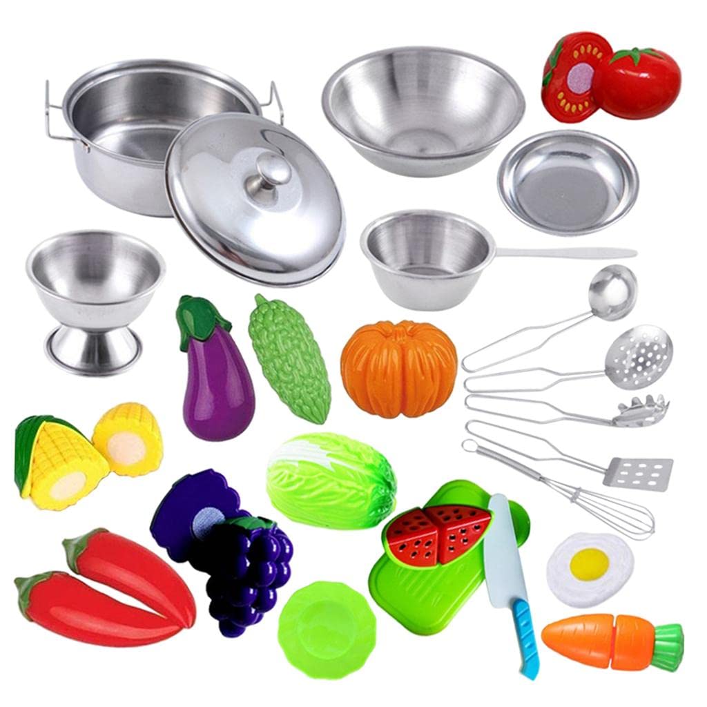 Colcolo Kids Pretend Play Kitchen Set - 25pcs Stainless Steel Pots & Pans with Cooking Utensils, Chef Apron & Hat - Educational Toy for Girls & Boys - Perfect for Role Play, Birthday Gifts & Preschool Learning