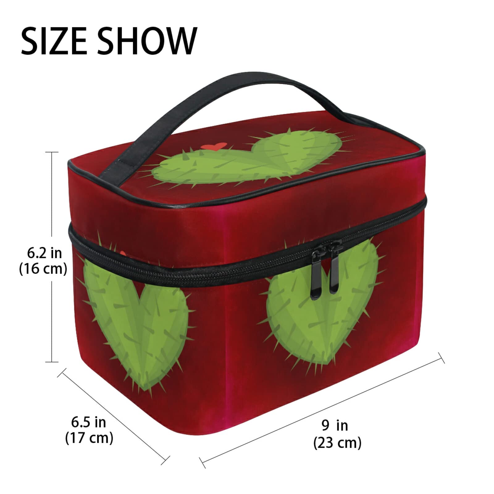 Heart Cactus Makeup Bag for Women - Waterproof Cosmetic Pouch, Travel Toiletry Organizer - Perfect for Train, Gym & Vacation Essentials | Cute Art Gift Idea