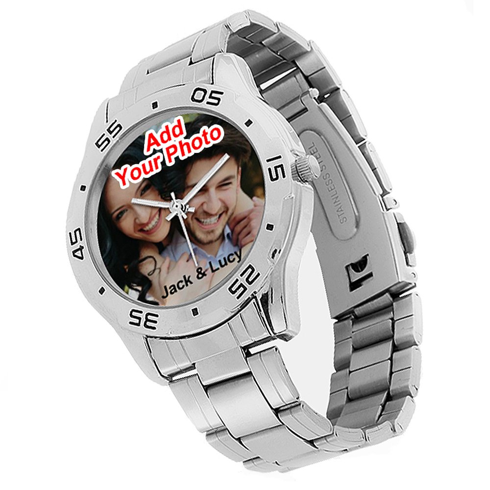 Custom Photo Engraved Watches for Men - Personalized Leather Band Watch Gift for Boyfriend, Husband, Dad - Perfect for Anniversaries, Birthdays & Special Occasions