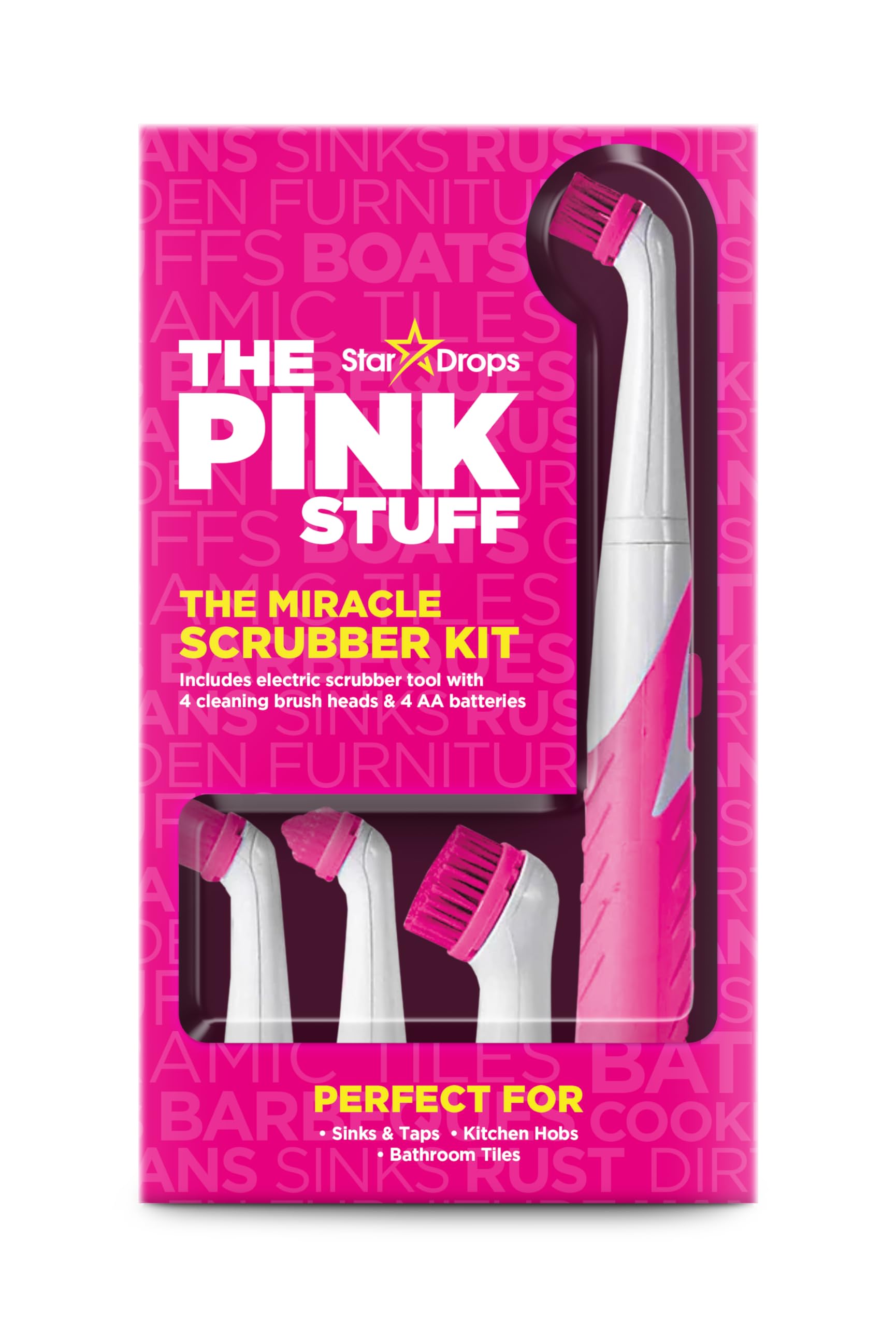 Stardrops The Pink Stuff Miracle Scrubber Kit - 4 Cleaning Brush Heads for Kitchen, Bathroom & Tough Stains | Heavy Duty Scrub Pads for Pots, Pans, Tiles & Grout