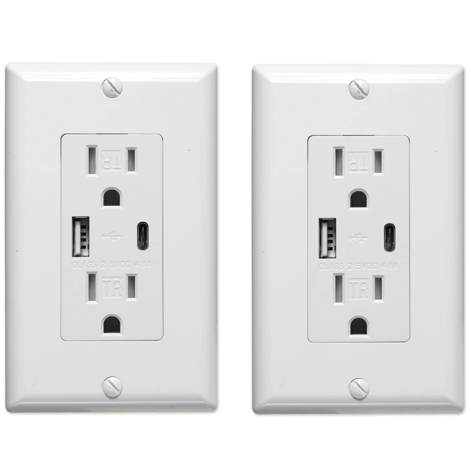QPLUS USB Wall Outlet with Type C & A Ports - 15A Tamper Resistant USB C Wall Charger - UL Listed (2 Pack) - Perfect for Home, Office & Hotel Charging Needs