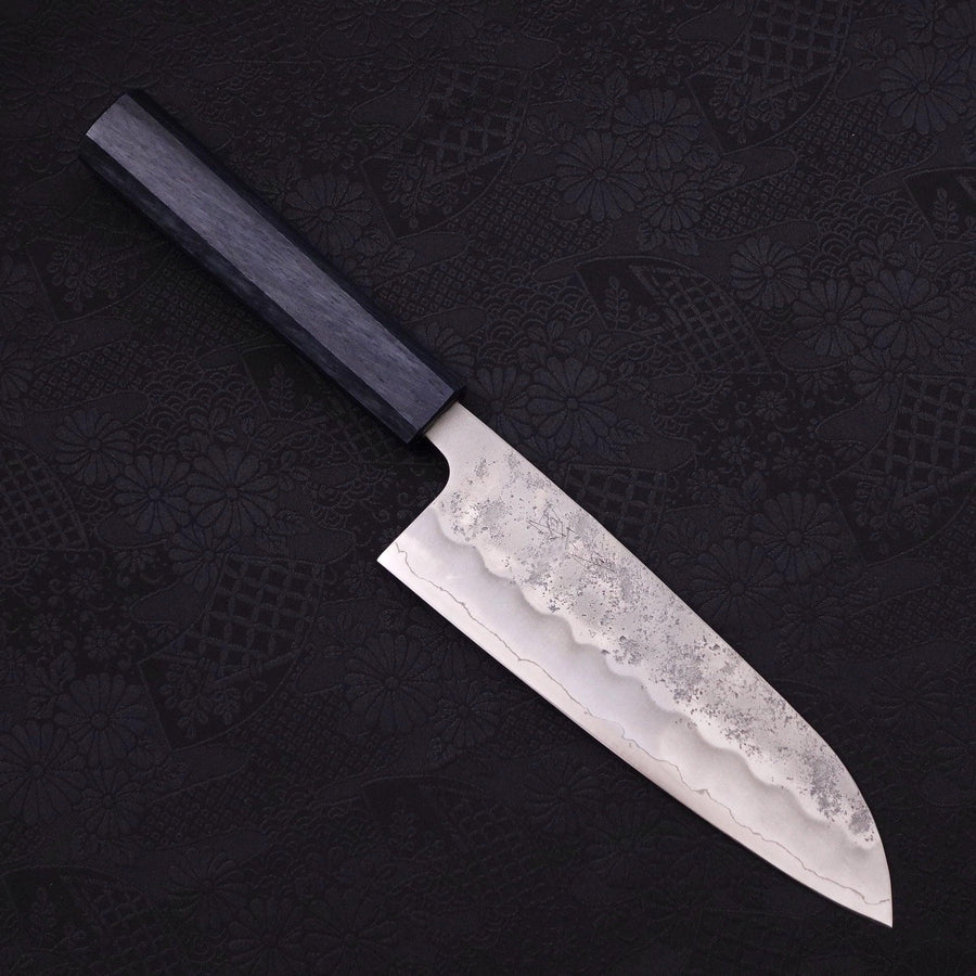 Premium Santoku Knife 165mm - High Carbon Silver Steel Blade with Nashiji Finish & Dark Blue Handle - Perfect for Slicing, Dicing, and Chopping Vegetables, Meat, and Fish