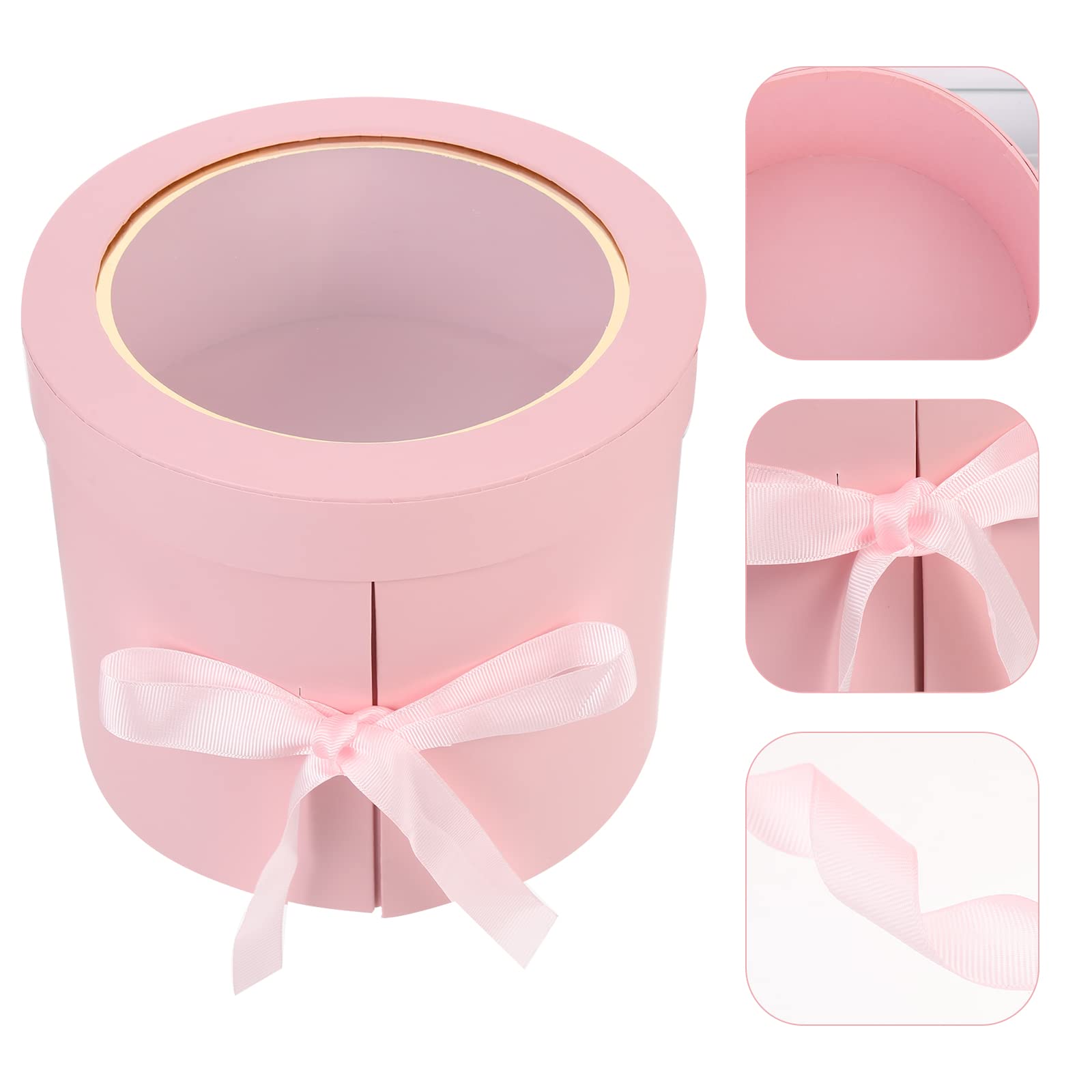 LUOZZY Round Flower Gift Box - Preserved Roses Display Case, Valentine's Day Present, Wedding Anniversary Gift, Home Decor (Pink) - Perfect for Romantic Surprises, Table Centerpieces & Luxury Gift Wrapping