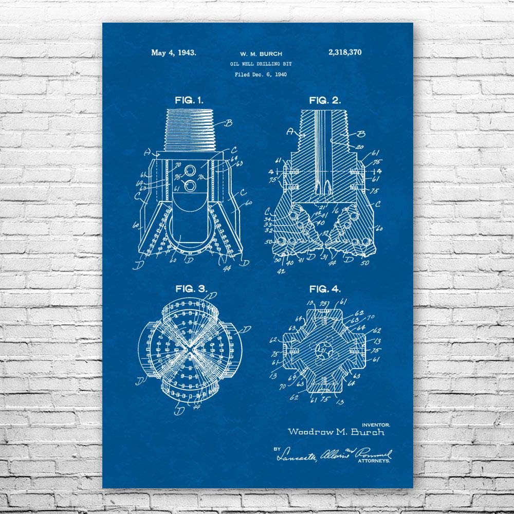 Oil Well Drill Bit Blueprint Poster Print - 8x10 Inch Rig Worker & Roughneck Gift for Petroleum Engineers, Contractors & Consultants - Perfect for Office Decor, Man Cave, or Industrial Themed Spaces