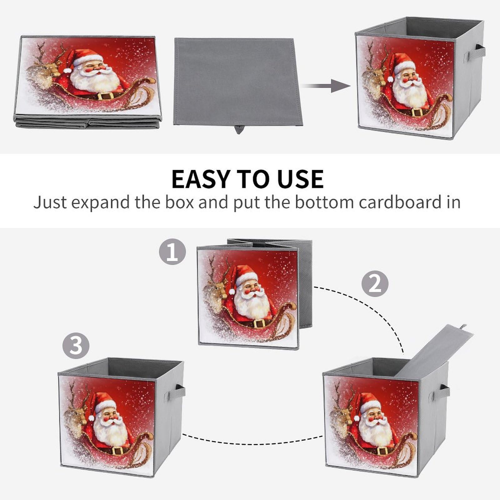 6-Piece Collapsible Christmas Santa Claus Printed Storage Bins with Handles - Foldable Organizing Baskets for Shelves, Closet & Home Organization | Holiday Decor Storage, Toy Organizer, Household Essentials