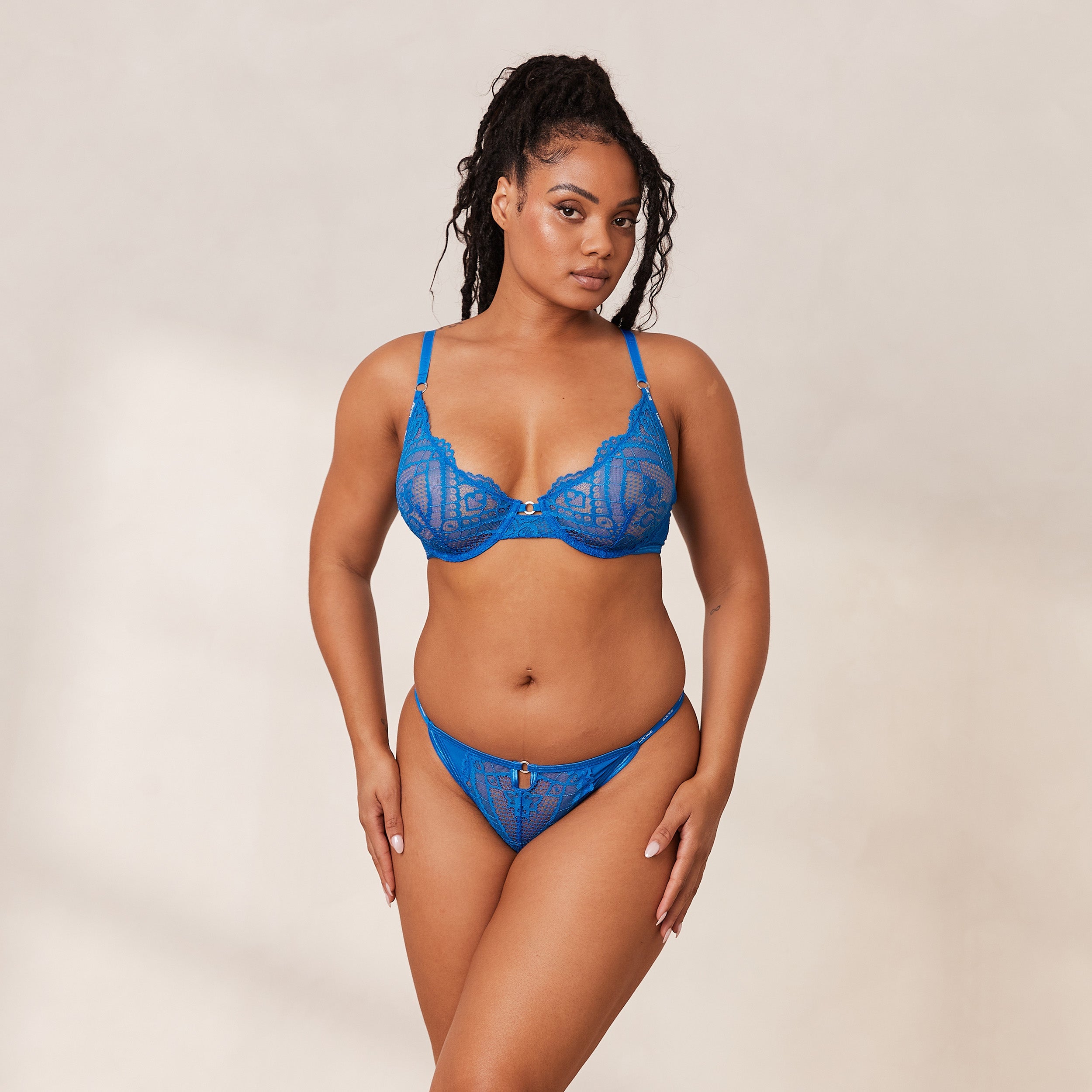 Charmed Balcony Bra in Cobalt Blue - Sexy Lace Underwire Bra for Women, Comfortable Everyday Wear & Special Occasions