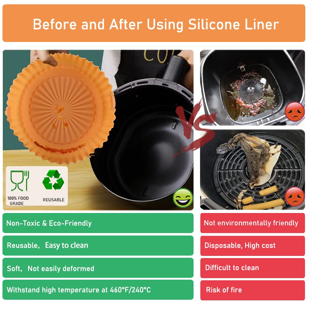 2-Pack Small Air Fryer Silicone Liners (2 QT) - Reusable Non-Stick Basket Bowl for Air Fryers & Ovens - Blue & Orange - Perfect for Healthy Cooking, Roasting Vegetables & Crispy Snacks