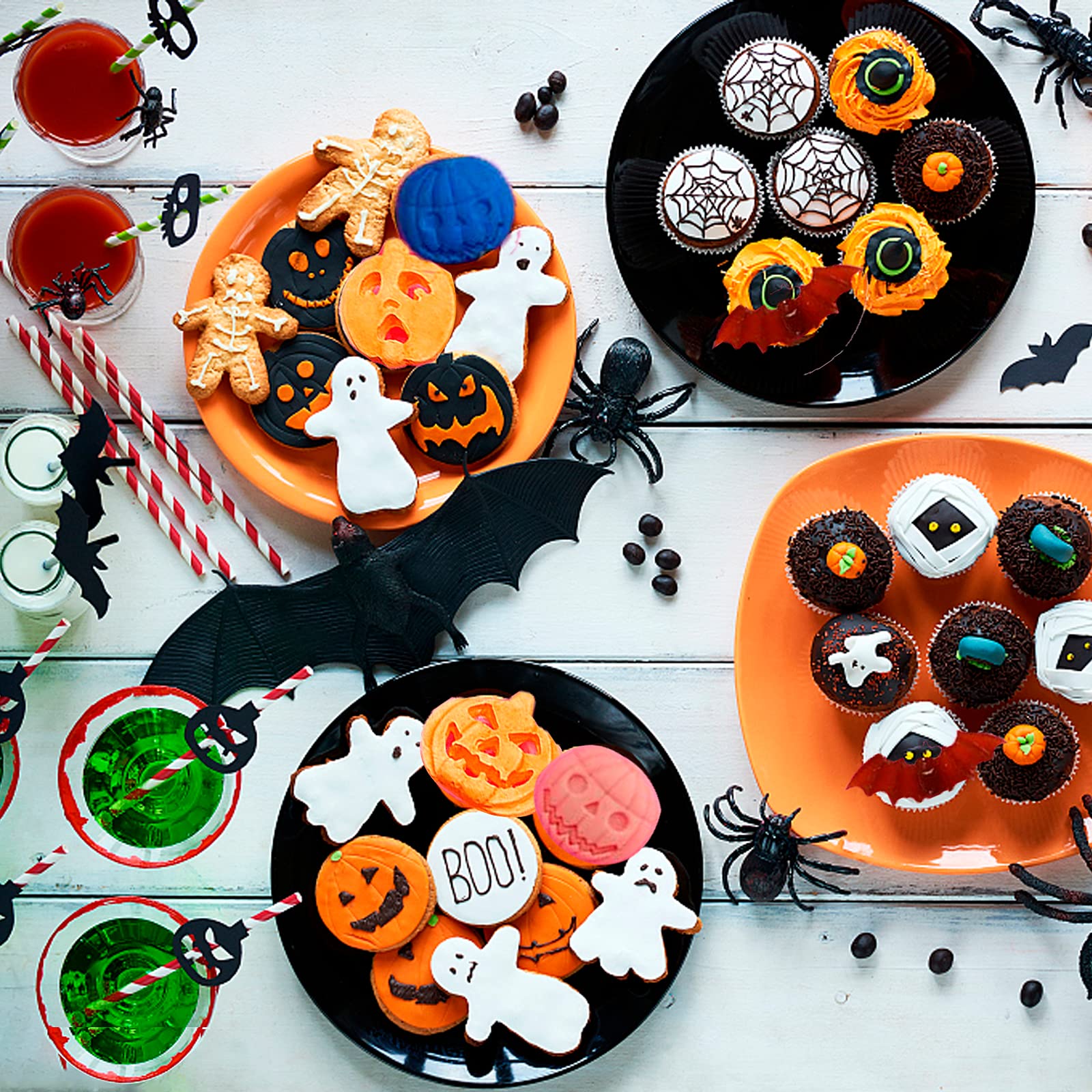 7 Pcs Halloween Fondant Molds Set - Mini Silicone Baking Molds for Chocolate, Candy, Polymer Clay (Skeleton Hand, Skull, Pumpkin, Spider, Ghost, Witch) - Perfect for Halloween Party Cupcake Decorations & DIY Crafts