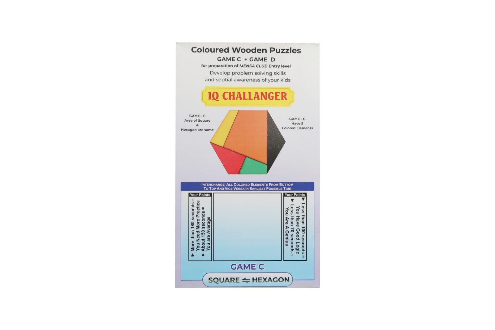 Colored Wooden Puzzles Game C & D - Multi-Color Tangram Puzzles for Kids' Mind Development - Perfect for Home Learning & Classroom Activities
