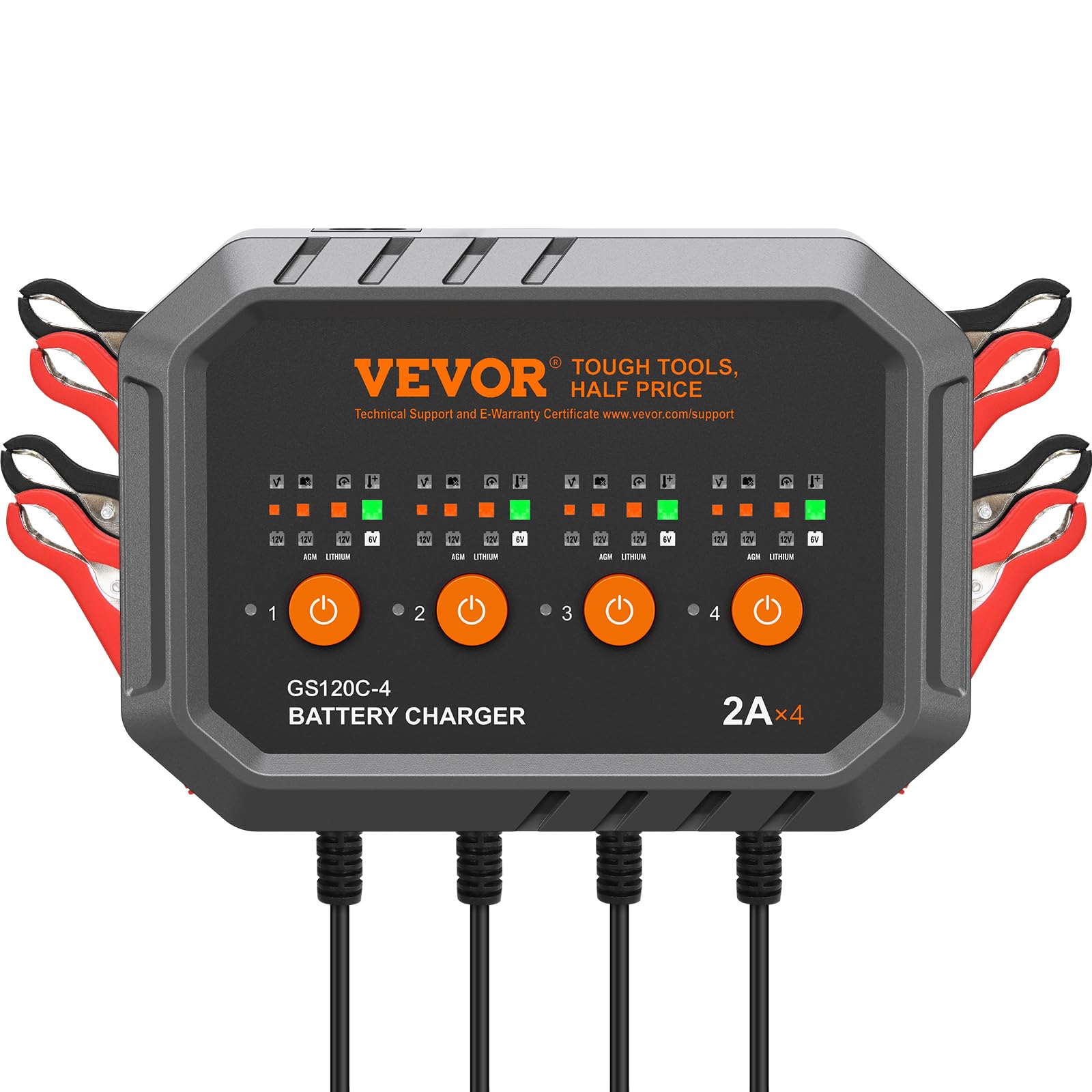 VEVOR 2A x 4 Smart Battery Charger for LiFePO4 & Lead-Acid (AGM/Gel/SLA) Batteries - Fully Automatic Charger & Maintainer for Car, Boat, Motorcycle, Lawn Mower, Golf Cart & Marine Deep Cycle Batteries | Perfect for RV, ATV, Snowmobile & Seasonal Vehicle Storage
