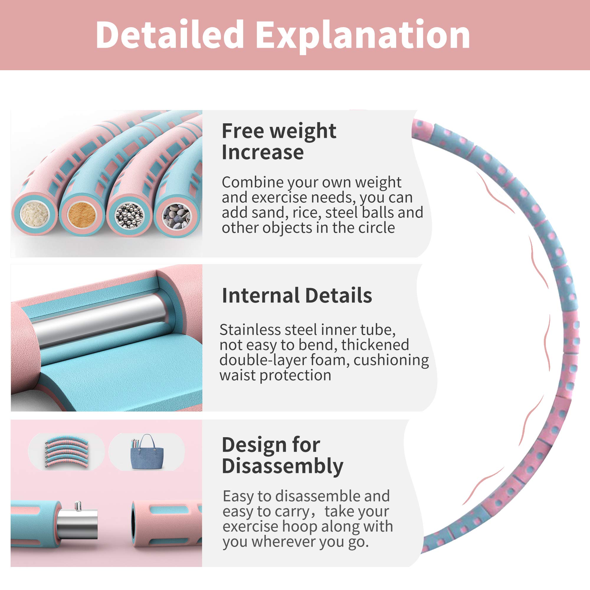 TIKTOK Weighted Exercise Hula Hoop - 6-Section Removable Fitness Hoop for Waist Slimming & Core Workout | Portable Home & Gym Workout Equipment for Women