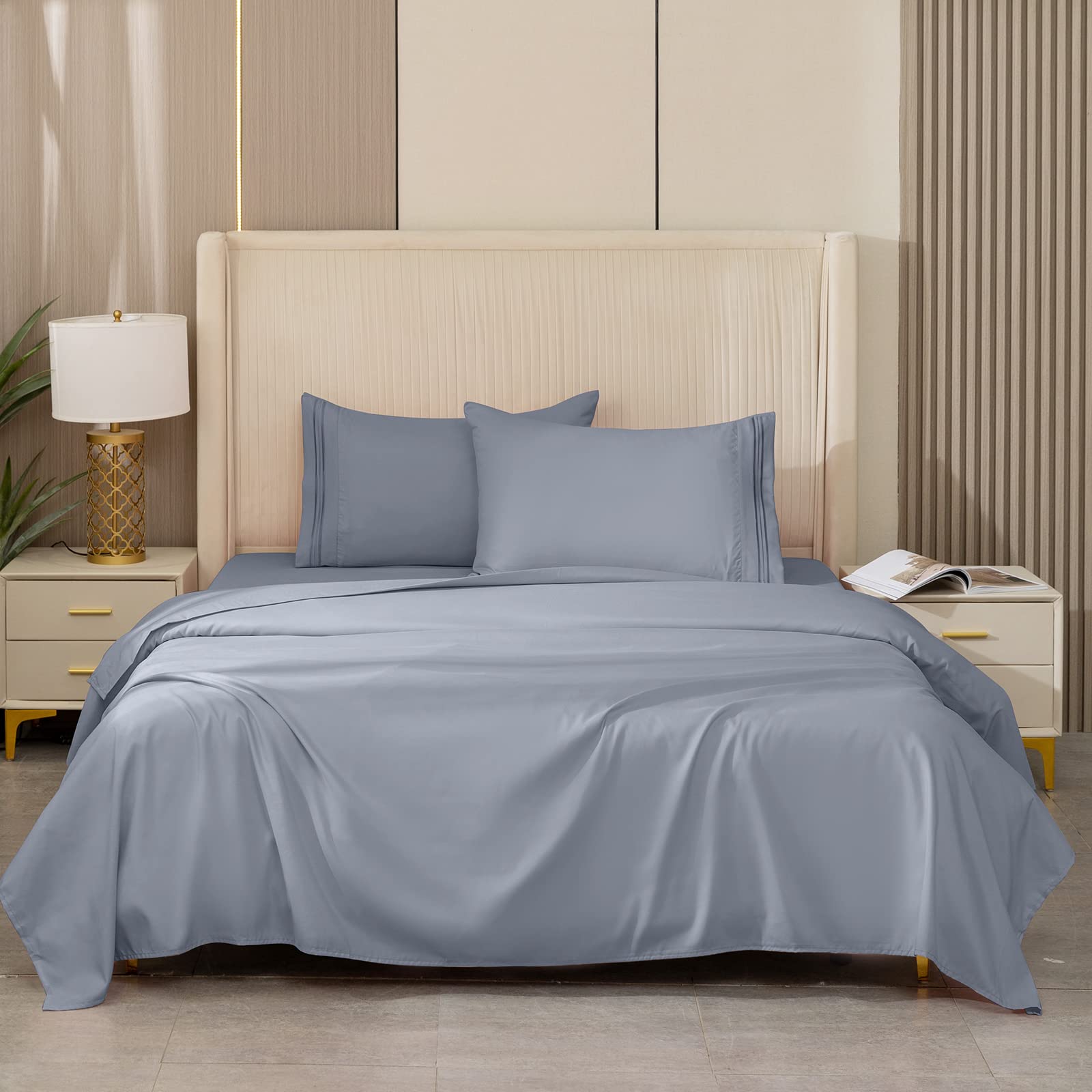 REDKEY Queen Size Bed Sheets Set - 4 Piece Deep Pocket Sheets & Pillowcases, Breathable Wrinkle Resistant Polyester (Queen, Lavender) - Perfect for Guest Rooms, Dorms & Cozy Bedroom Retreats