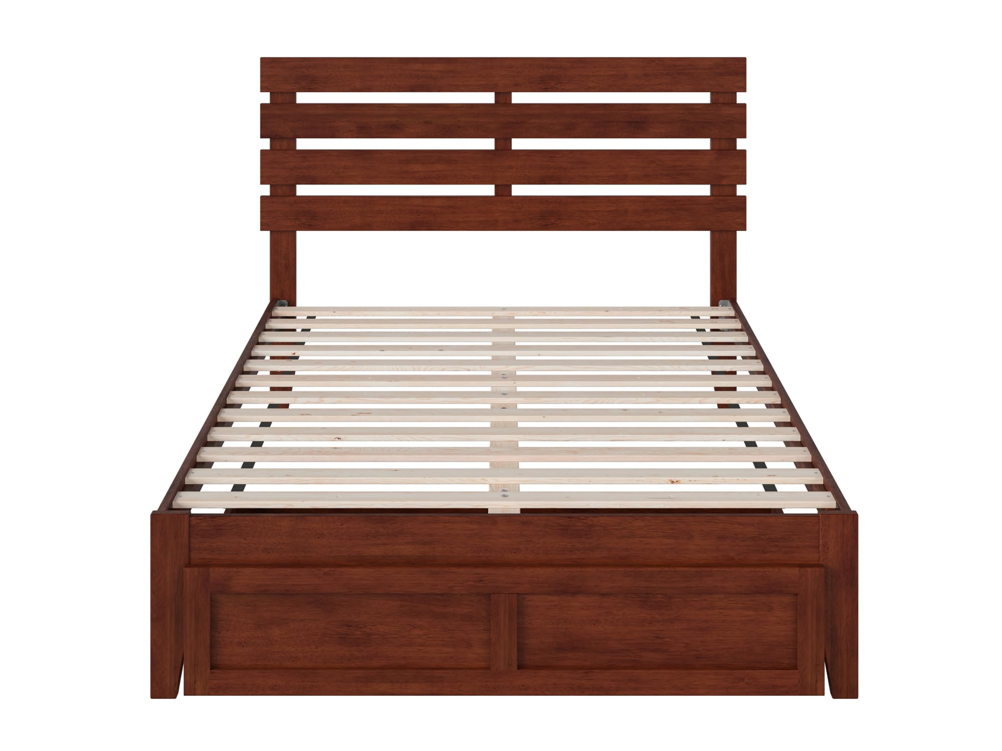 AFI Oxford Full Size Platform Bed Frame with Foot Drawer & USB Charging Station - Solid Walnut Wood - Modern Bedroom Furniture for Small Spaces & Studio Apartments