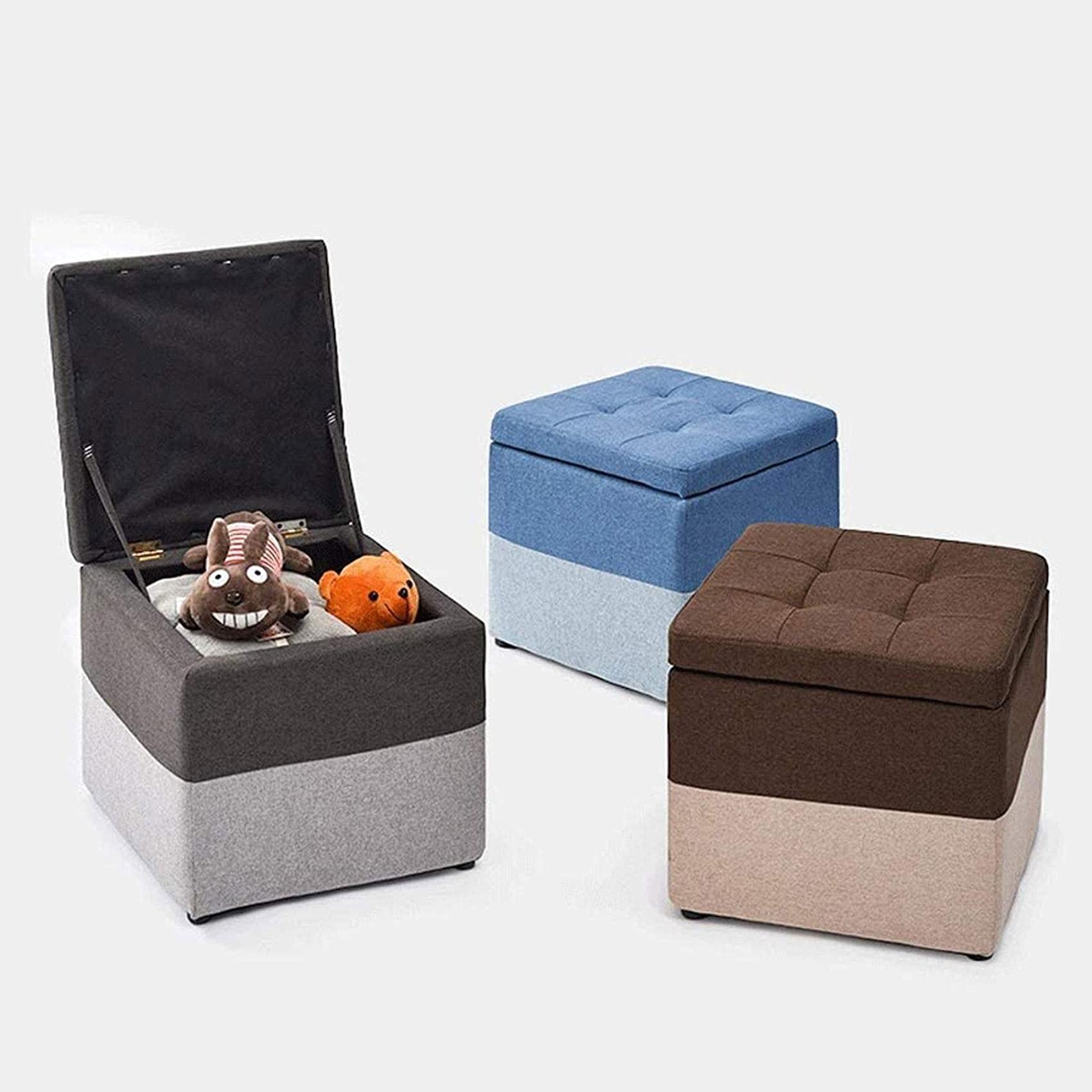 Fabric Storage Ottoman Bench with Removable Cover - 16x16x16 Inch Footrest Stool for Dressing Table, Living Room, Bedroom - Multi-Functional Shoe Bench & Seat with Hidden Storage Space - Perfect for Home, Office, and Nursery Organization