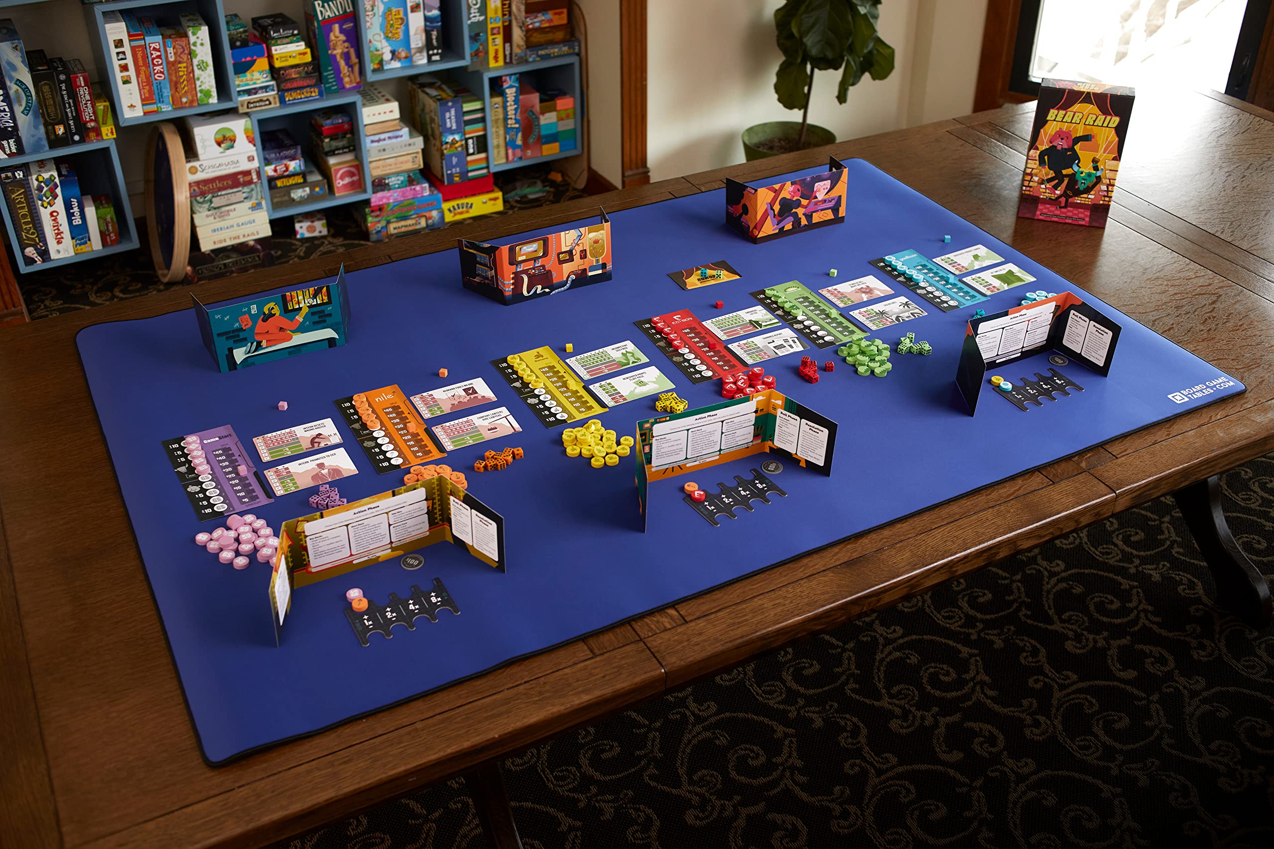 Premium 3.5'x5.5' Board Game Playmat - Extra Thick Cushioned Surface with Stitched Edges & Water Resistant Coating - Includes Convenient Carrying Case - Perfect for Tabletop Games, Magic: The Gathering, Dungeons & Dragons RPG Sessions - Large Blue Gaming Mat for Home Game Nights & Tournaments