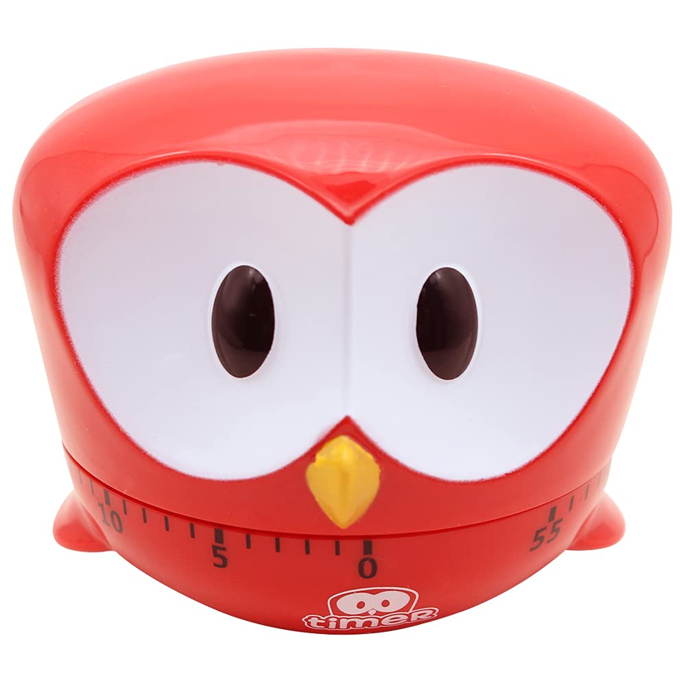 60 Minute Kitchen Timer - Cute Owl Design Manual Cooking Timer for Baking, Eggs & More - Perfect Desk Decor & Gift (Red)