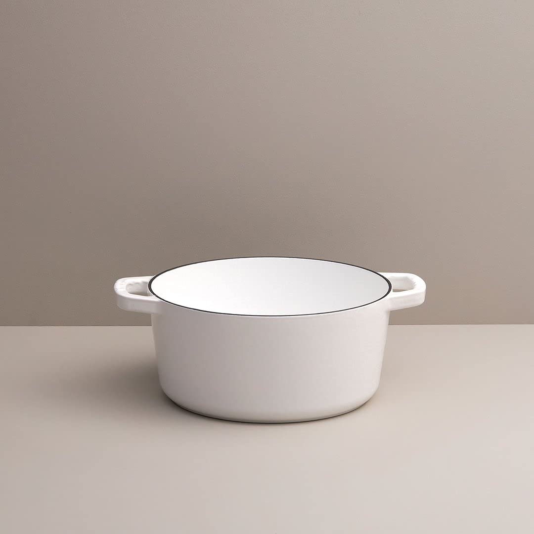 Premium 3.5-Quart Enameled Cast Iron Dutch Oven with Lid - Oven & Dishwasher Safe Casserole Pot - Durable Enamel Coating Inside & Out - White with Silver Knob - Perfect for Braising, Stewing & Baking at Home