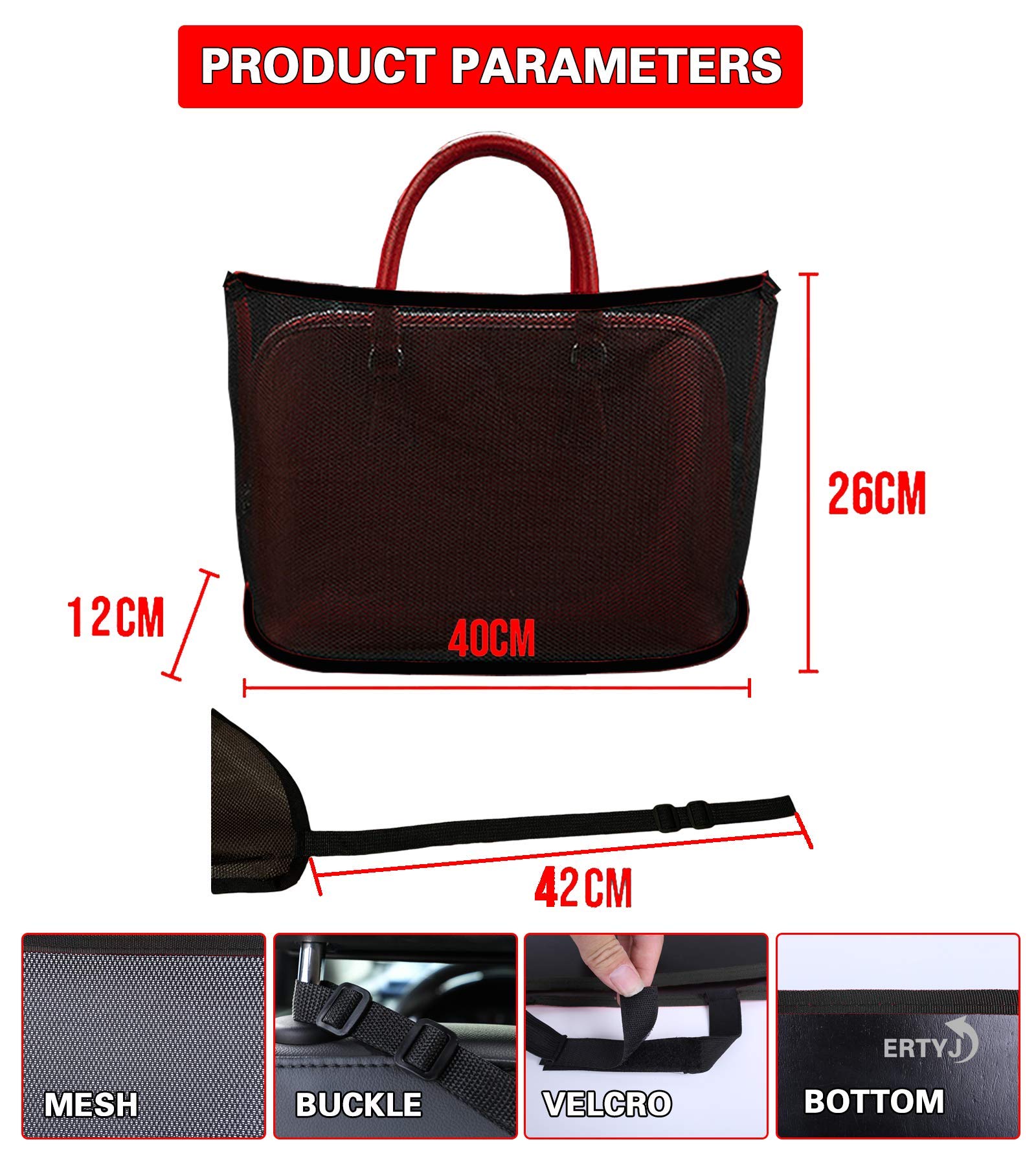 Car Purse Holder - Black Net Pocket Handbag Organizer for Seat Back, Attaches to Headrest - Perfect for Road Trips, Shopping & Daily Commute