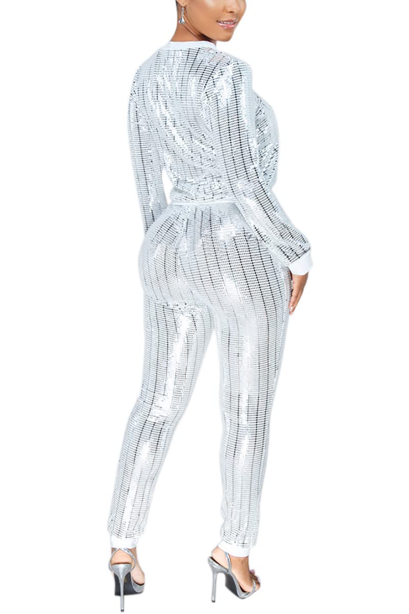 WOKANSE Women's Sequin Glitter Long Sleeve Sweatshirt & Skinny Pants 2-Piece Outfit Set - Casual Party Wear for Christmas, New Year, and Night Out