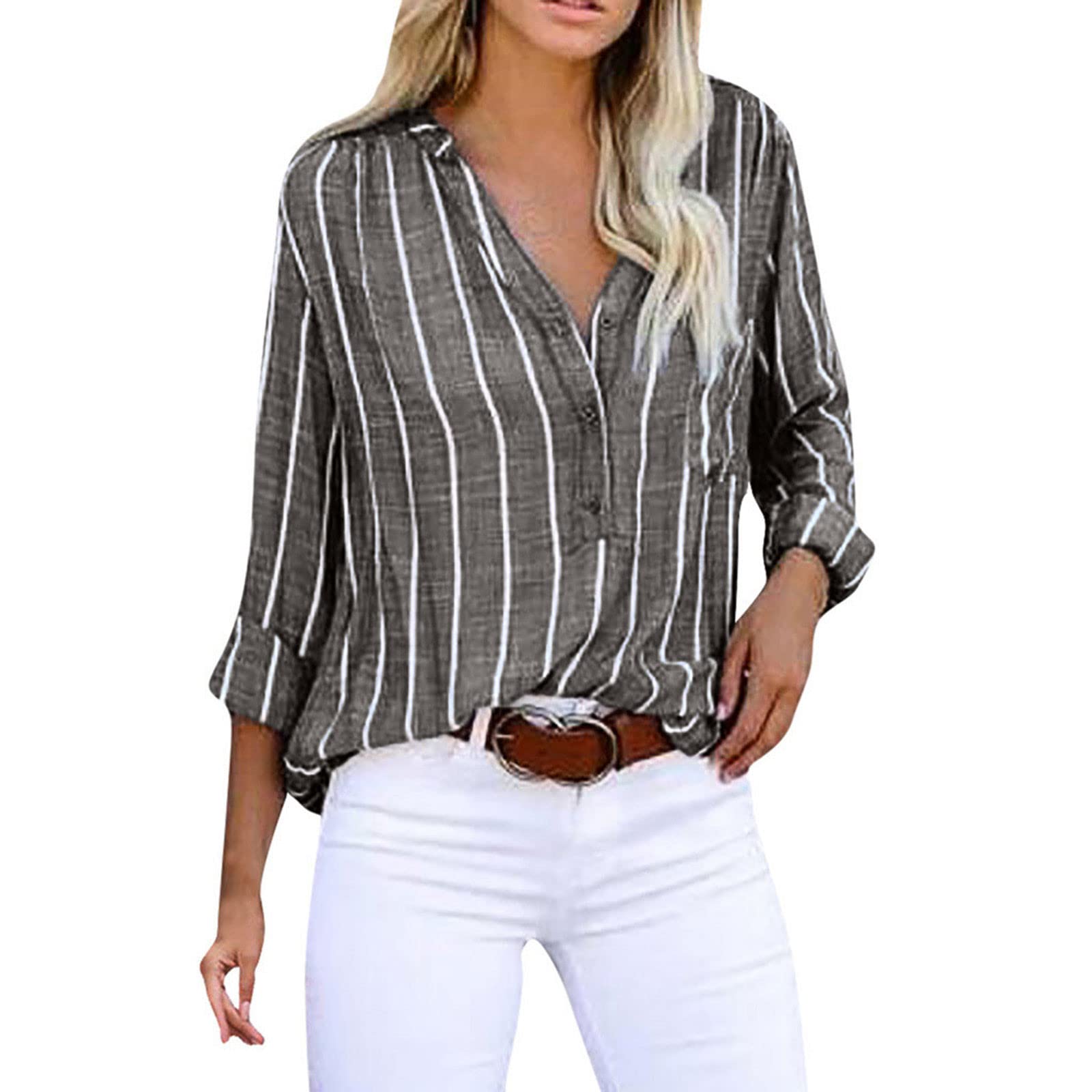 Women's Casual Summer Tops - V Neck Short Sleeve Loose Fit Blouse & T-Shirts | Striped Dressy Tees for Work, Weekend & Vacation Outfits