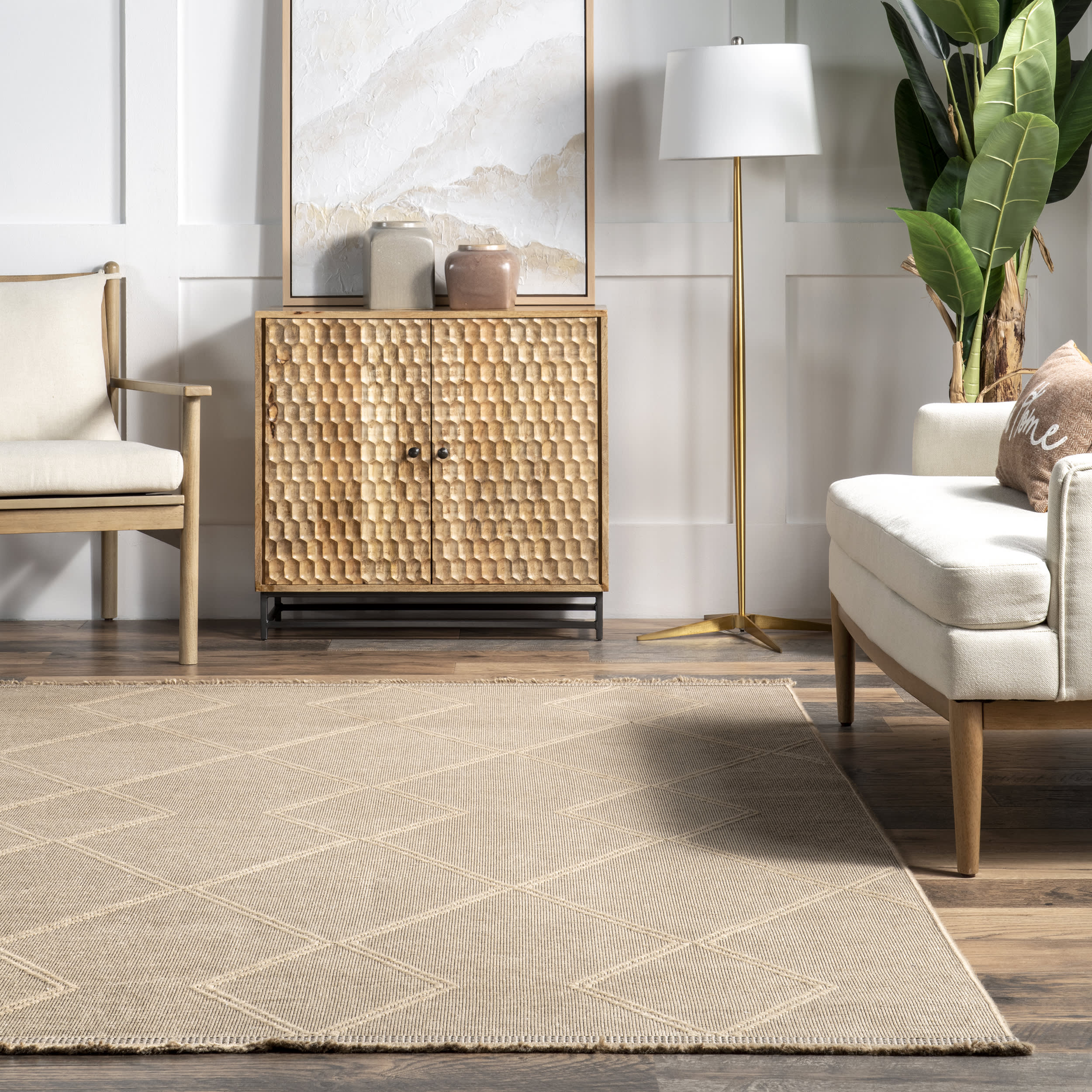Ashly Trellis Rug - Natural Jute Area Rug for Living Room, Bedroom, Dining Room - Eco-Friendly & Durable Floor Mat for Home Decor