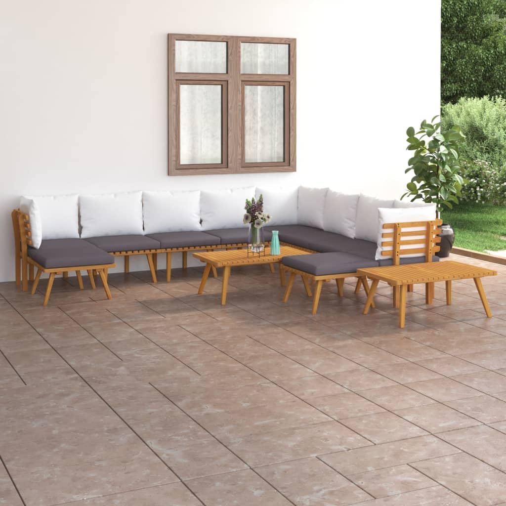 vidaXL 12-Piece Patio Lounge Set with Padded Cushions - Solid Acacia Wood Outdoor Furniture, Weather-Resistant Garden Sofa Set for Backyard, Poolside & Terrace Relaxation