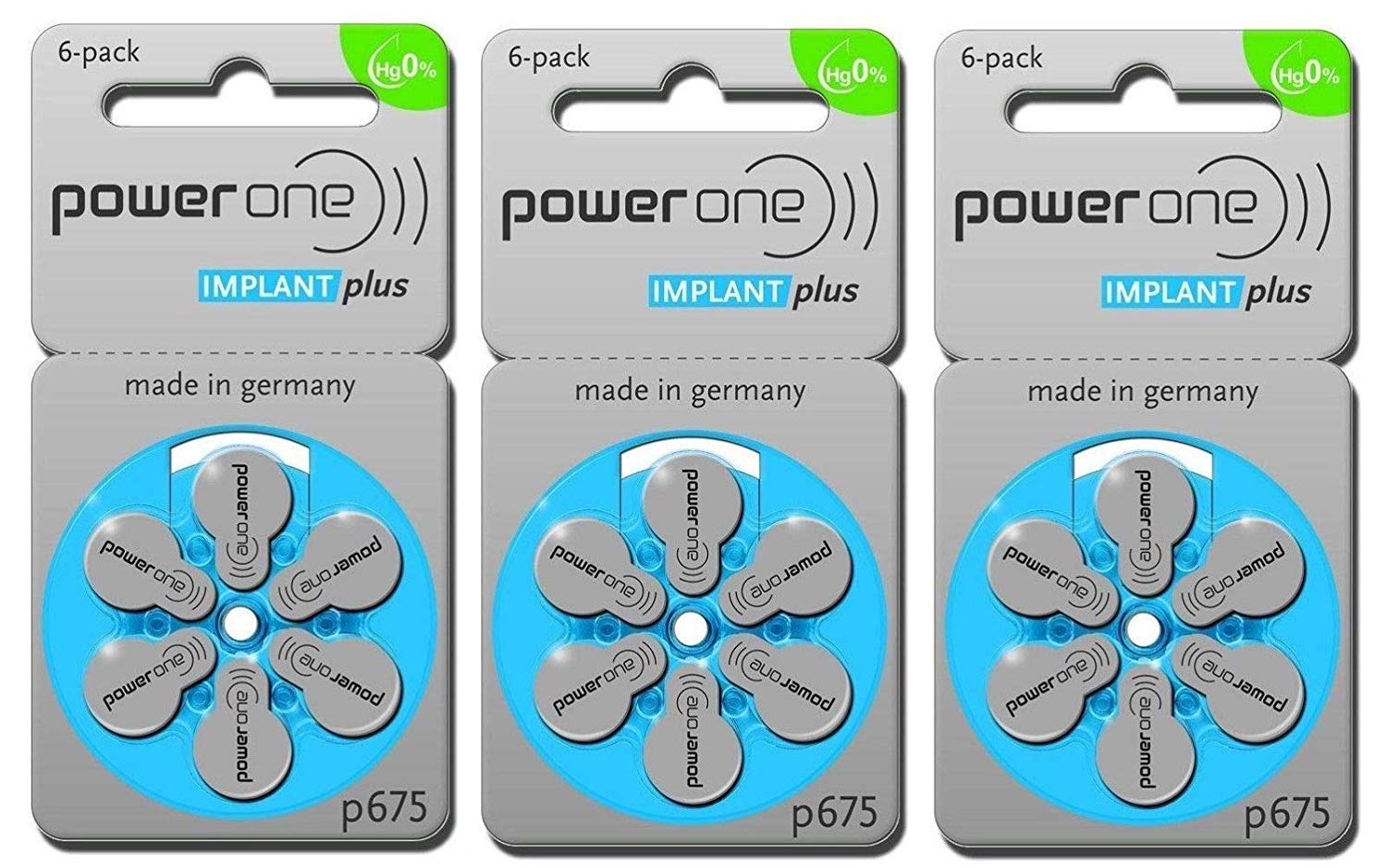 PowerOne Implant Plus Size 675 Hearing Aid Batteries - 3 Packs (60 Batteries Total) - Long-Lasting Zinc-Air Power for Hearing Devices | Ideal for Travel, Daily Use & Emergency Backup