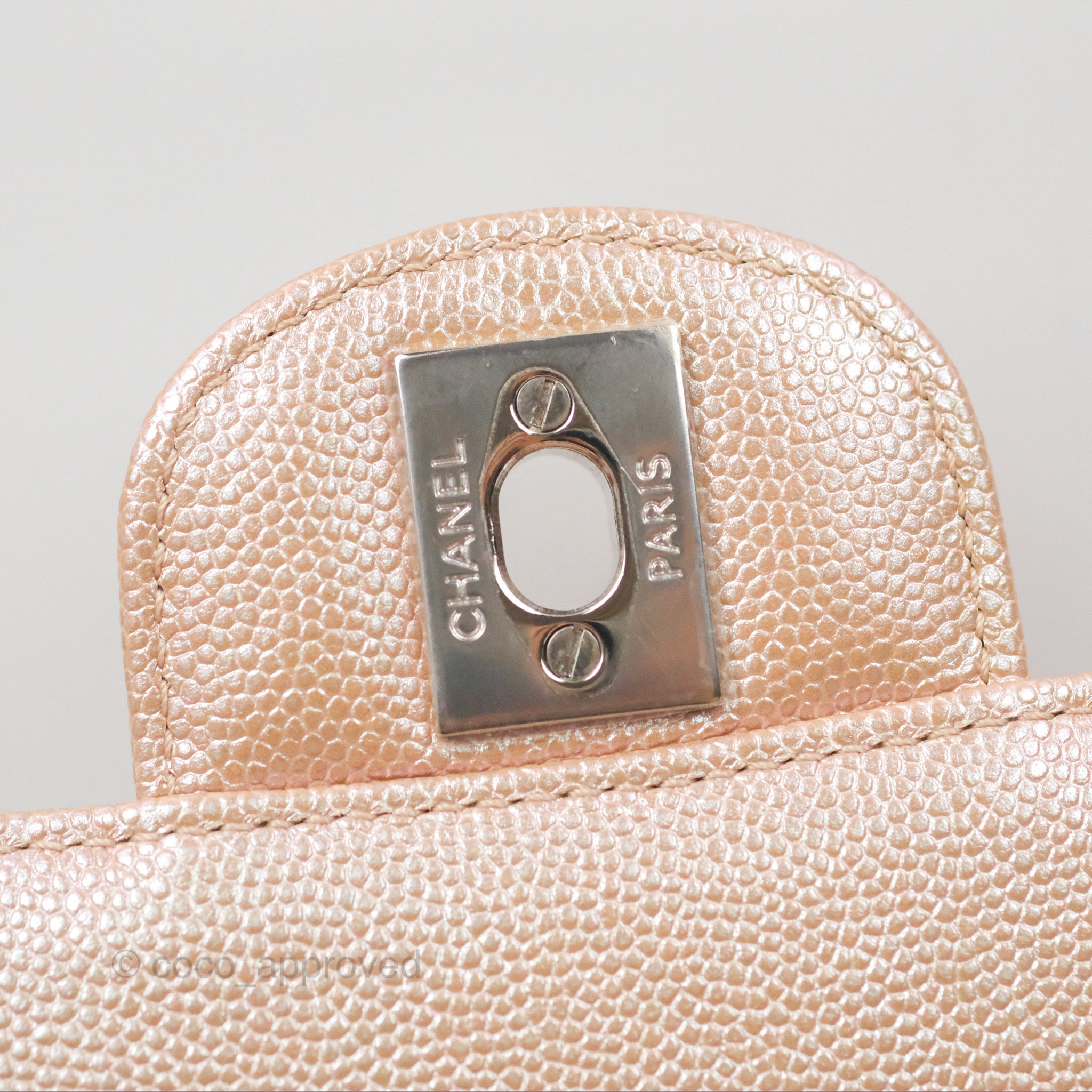 Chanel Chevron Mini Rectangular Flap Bag in Iridescent Rose Gold Caviar Leather with Ruthenium Hardware - Perfect for Evening Events & Luxury Fashion Accessories