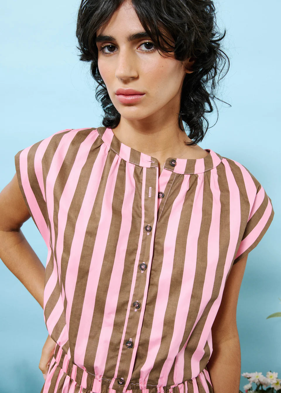 Ani Sleeveless Top for Women - Soft Cotton Tank Top in Pink & Brown - Perfect for Summer, Yoga, and Casual Wear