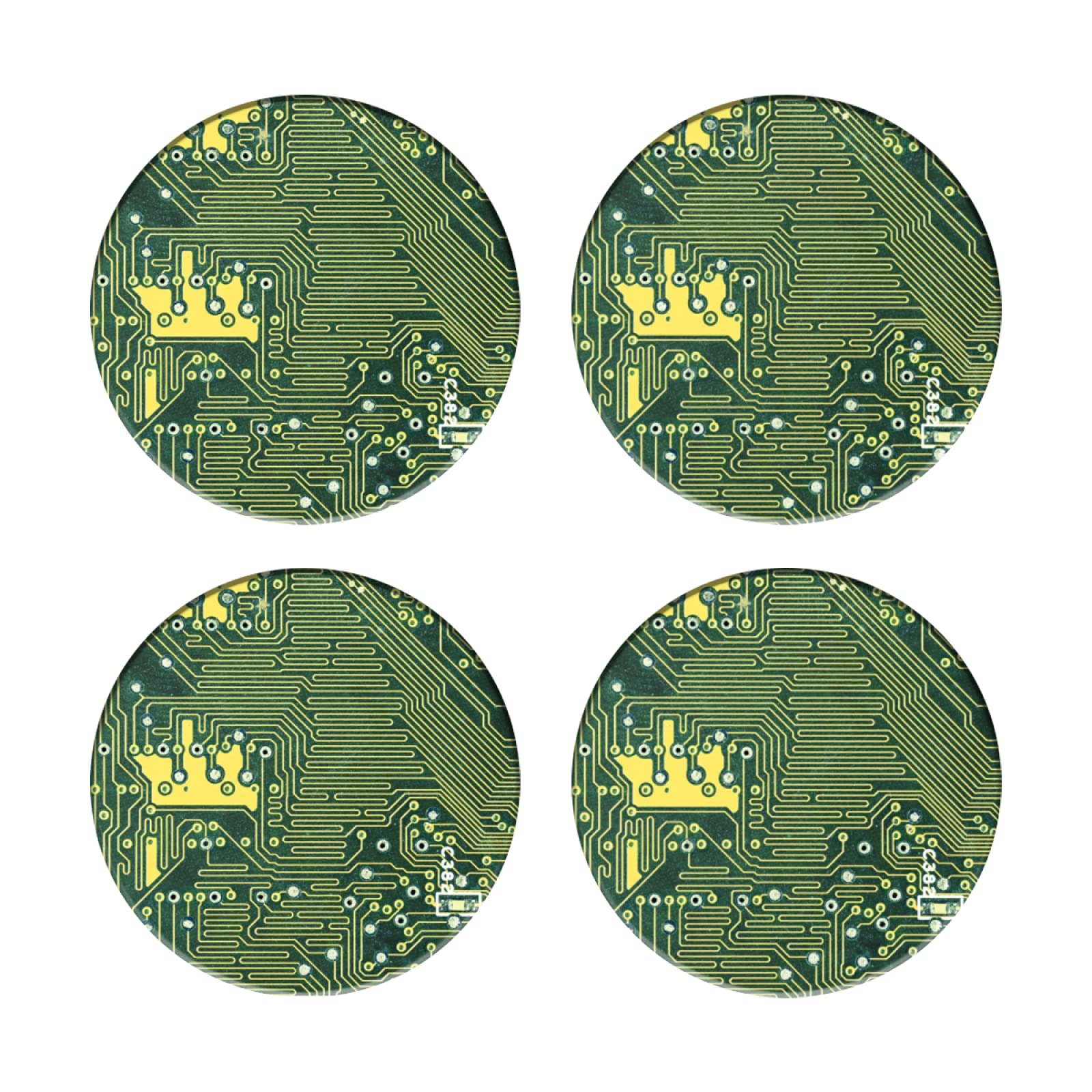 Modern Circuit Board Ceramic Coasters Set - Absorbent Round Drink Coasters for Kitchen & Bar Decor - Perfect for Coffee Tables, Dining Tables, and Home Entertaining