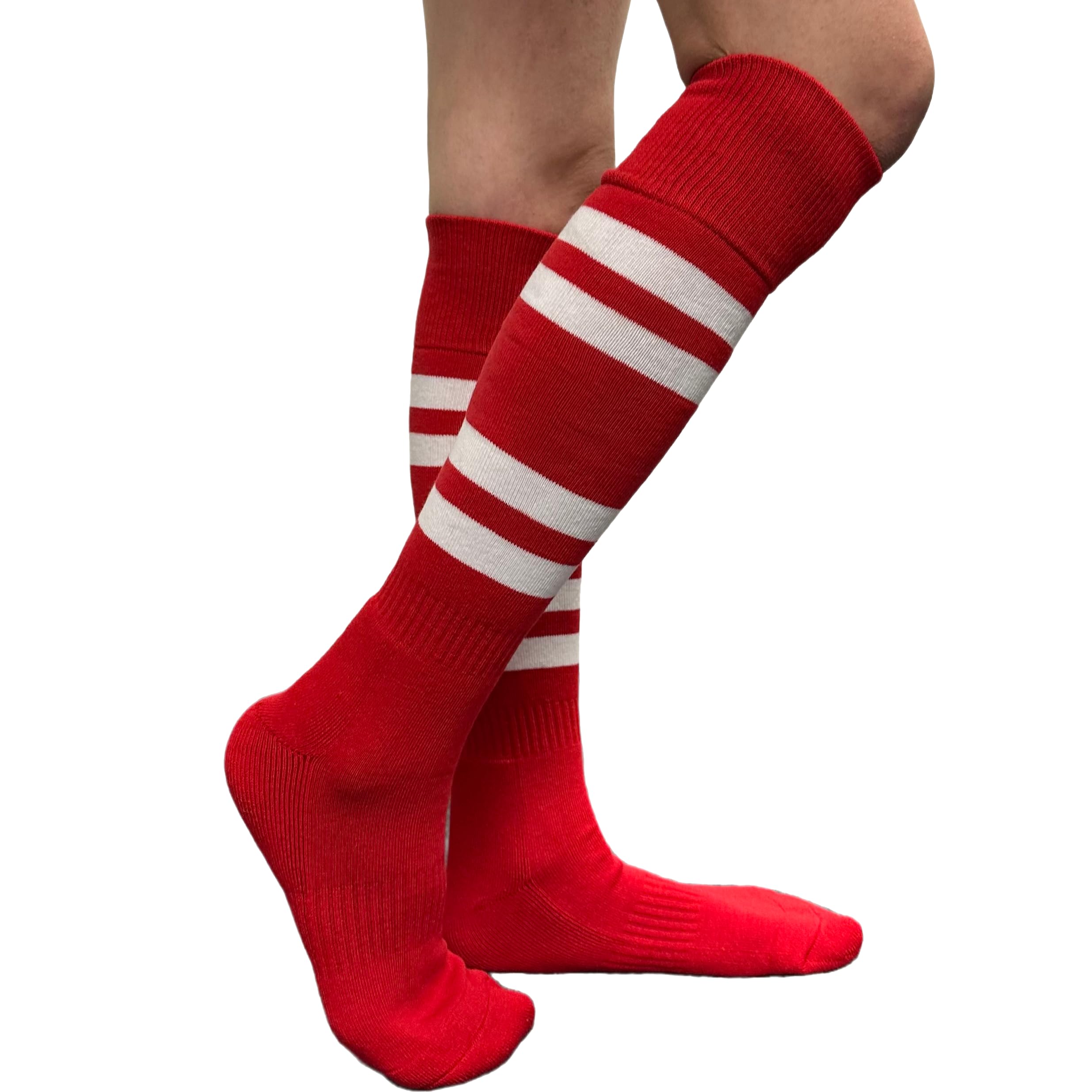 COUVER White Striped Knee High Softball Socks - Breathable & Cushioned Sports Socks for Women & Girls - Perfect for Softball, Baseball, Soccer & Volleyball Games