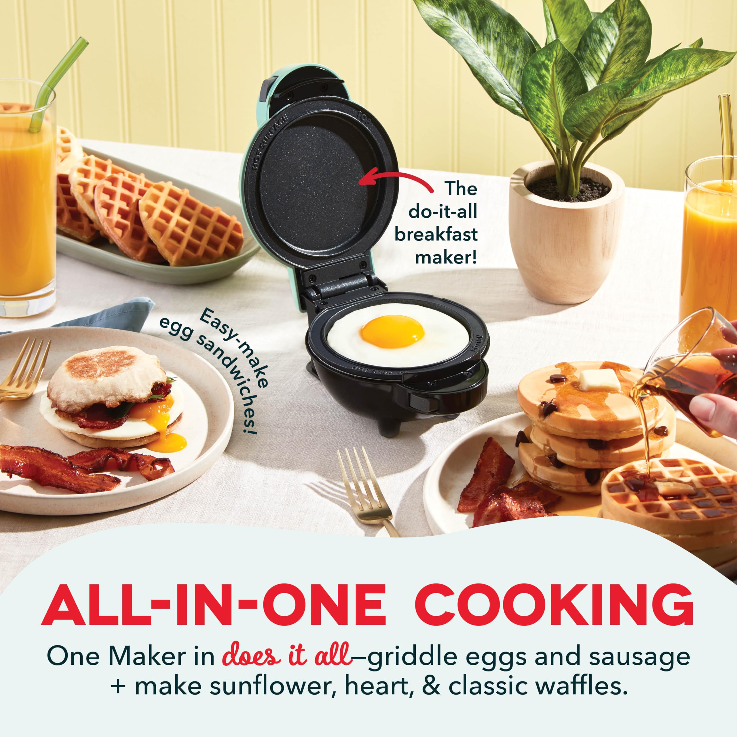 DASH Multimaker Mini Waffle Maker System - 4-in-1 Nonstick Waffle Iron & Griddle with 6 Removable 4