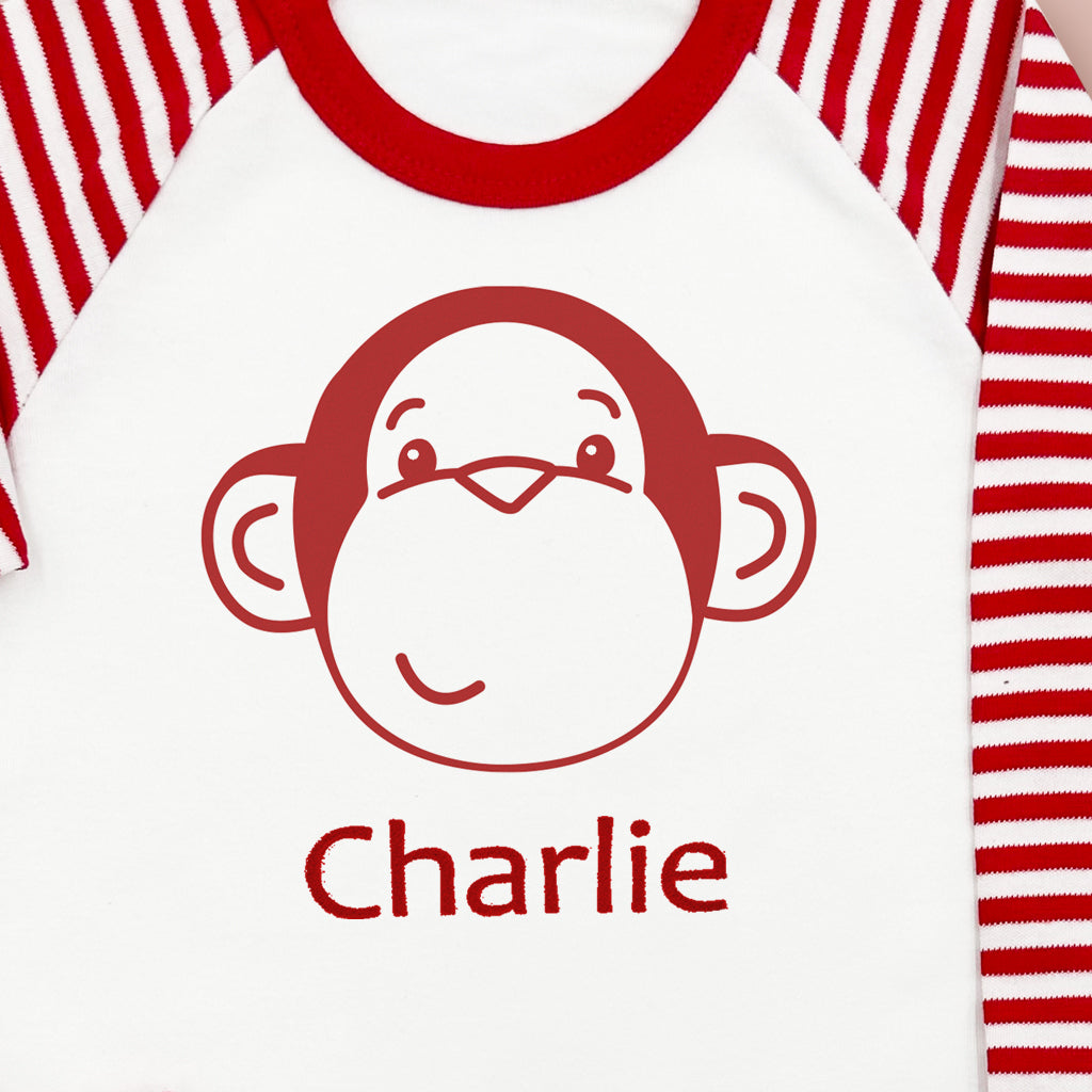 Personalized Morris Monkey Plush Toy with Baby Pajamas - Red | Cute Stuffed Animal Gift for Newborns, Baby Showers & Nursery Decor