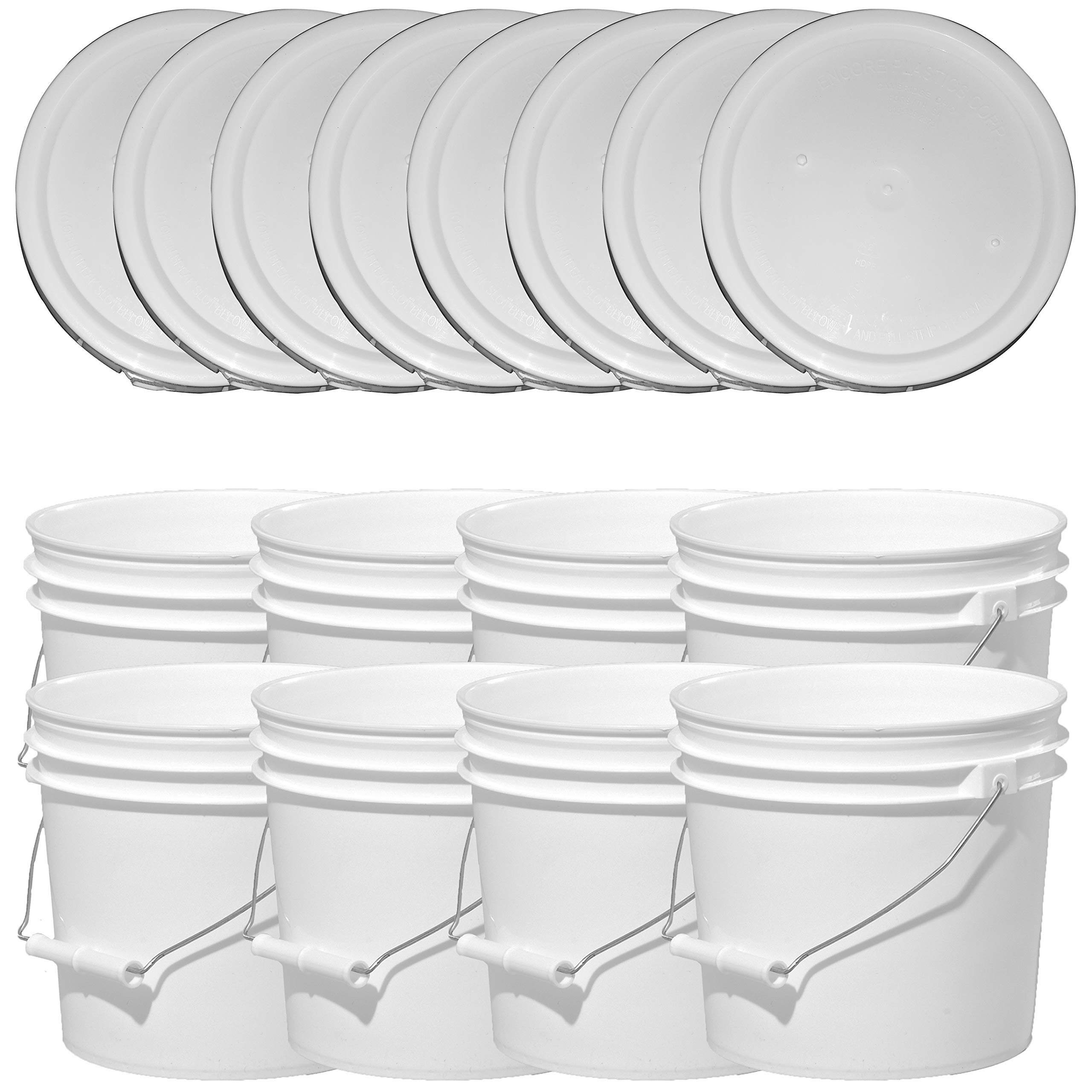 Illing® Premium 1 Gallon HDPE White Buckets with Lids - 8 Pack Food Grade Maple Syrup Storage Containers for Kitchen, Restaurant & Bulk Liquid Storage