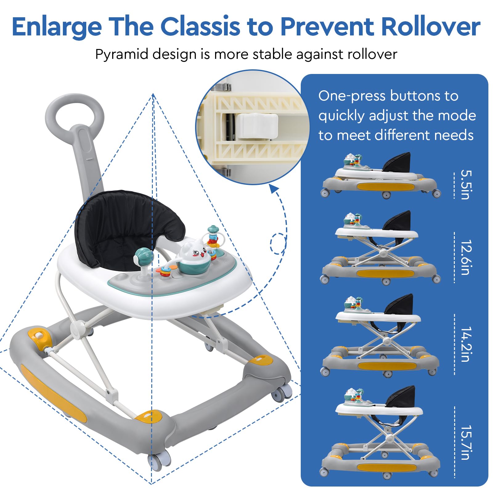 4 in 1 Baby Walker with Wheels - Adjustable Height, Music, Lights & Rocker Mode | Activity Walker & Bouncer Combo for Boys & Girls 6-24 Months | Perfect for Learning to Walk, Playtime & Indoor Entertainment