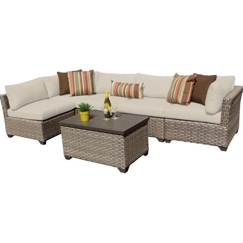 TK Classics Monterey 6-Piece Outdoor Wicker Patio Furniture Set - All-Weather Rattan Sofa with Coffee Table - Beige - Perfect for Garden, Backyard, Poolside & Patio Relaxation