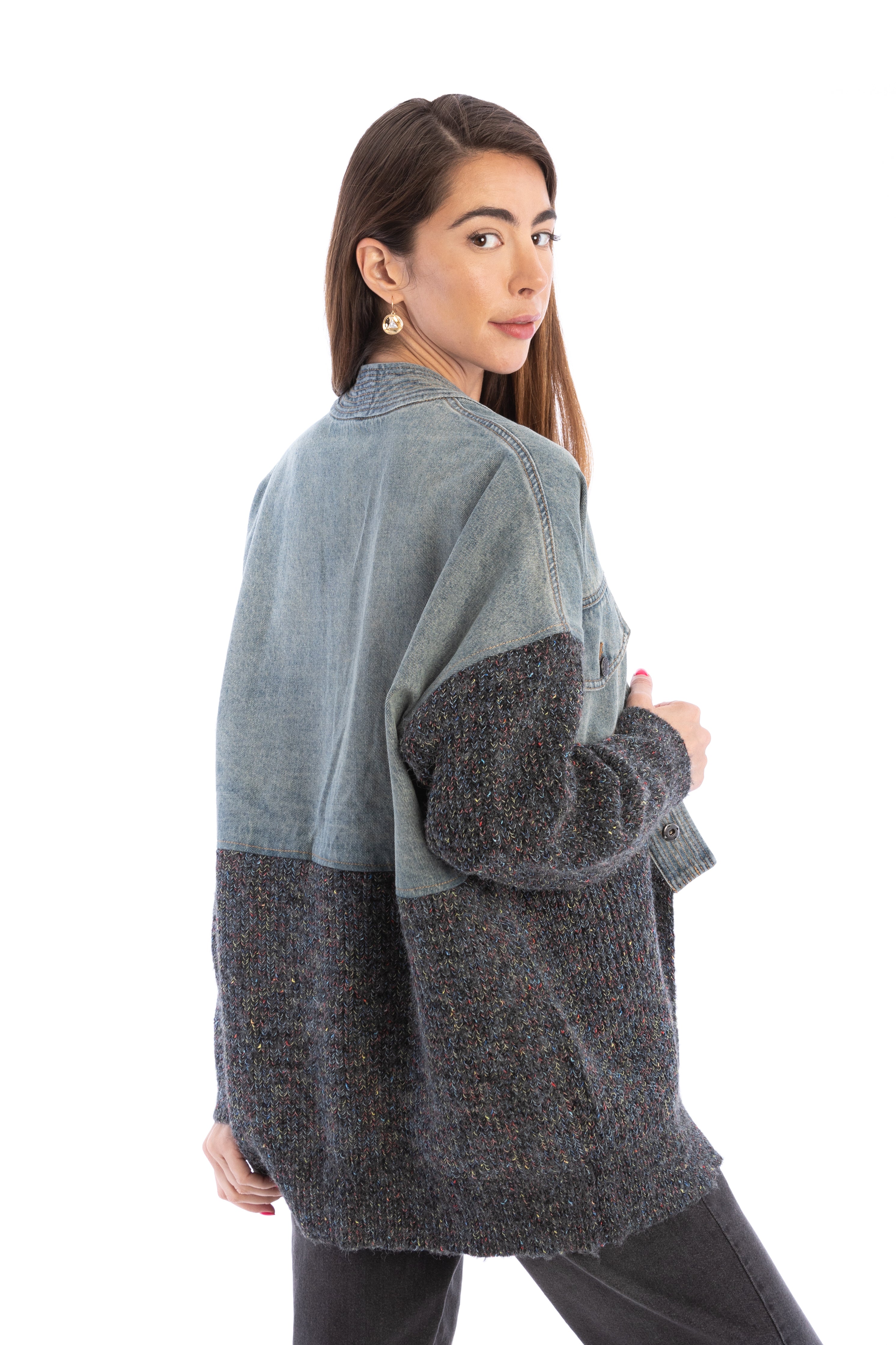 Stylish Grey Denim Sweater Jacket for Women - Cozy Fall & Winter Layering Essential - Perfect for Casual Outings and Date Nights