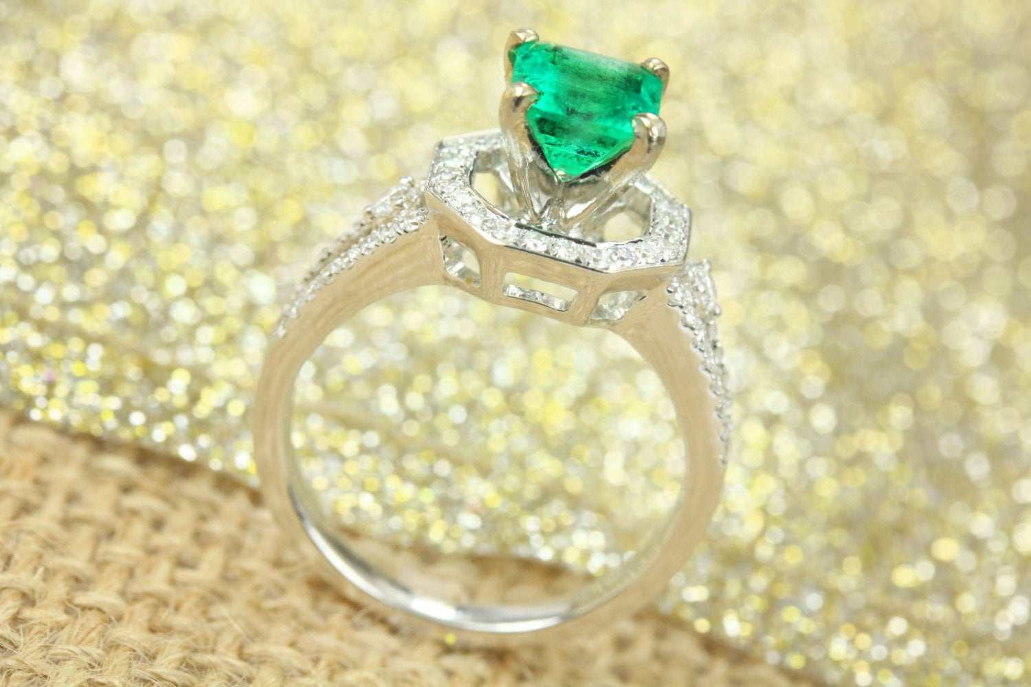2.17tcw Square Emerald and Diamond Halo Engagement Ring in 14k Gold - Perfect for Proposals, Weddings, and Anniversary Gifts