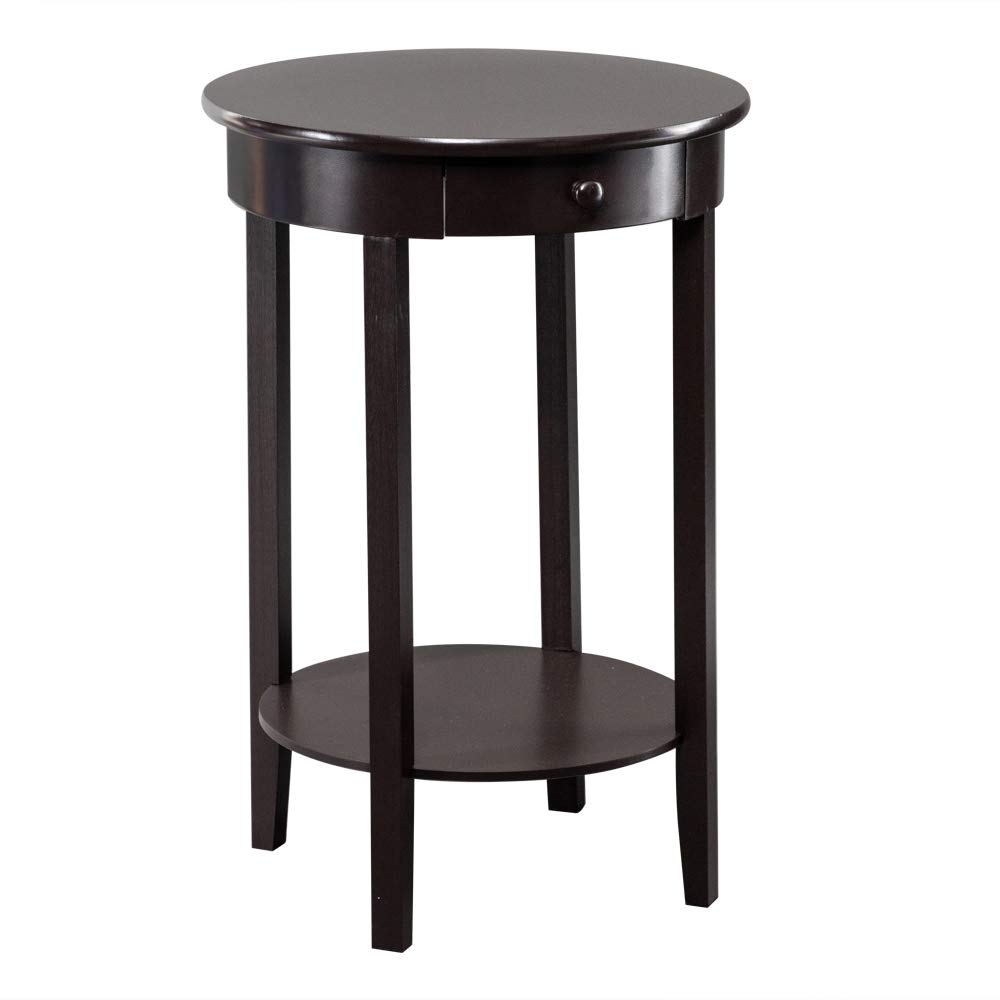 Modern Round Coffee Table with Drawer - Brown Wood End Table for Living Room, Bedroom & Small Spaces - Perfect for Holding Drinks, Books & Remote Controls