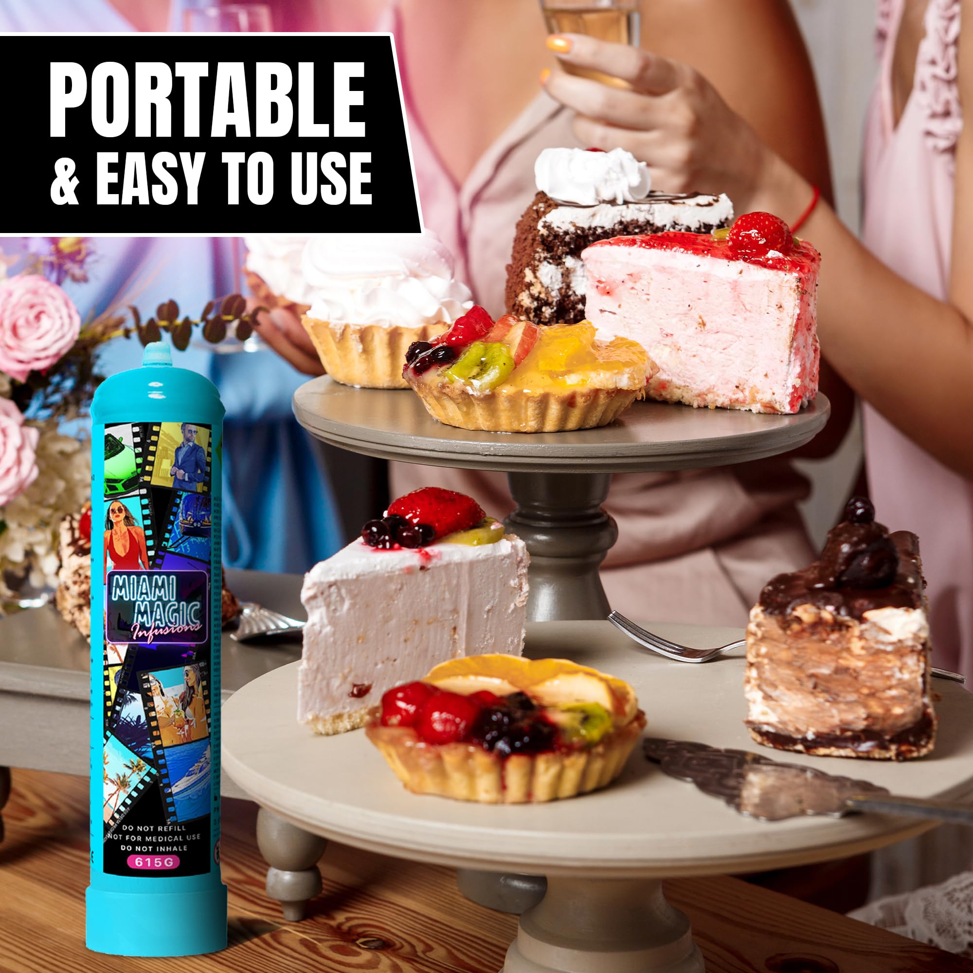 Premium Miami Magic Whipped Cream Chargers - 9g, 600pk (24x25) | Food Grade N2O Culinary Gas Propellant | Works with Standard Cream Dispensers | Perfect for Baking, Coffee, Desserts & Cocktail Decorations | Great for Home Chefs, Baristas & Mixologists