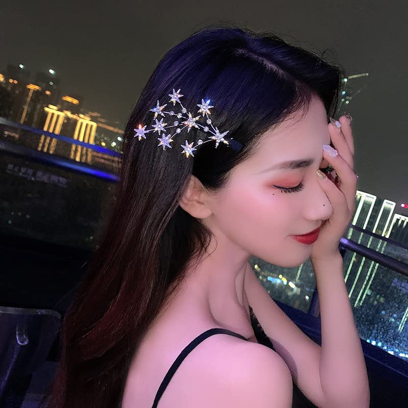 Shiny Rhinestone Star Hair Clips with Pearls for Girls - Gold & Silver Hair Accessories for Parties & Weddings
