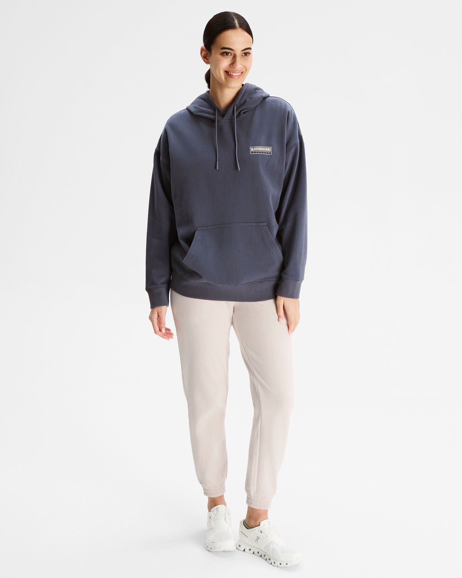 Heritage Logo Women's Slouchy Lightweight Hoodie - Mid Navy | Cozy Casual Wear for Everyday Comfort & Style
