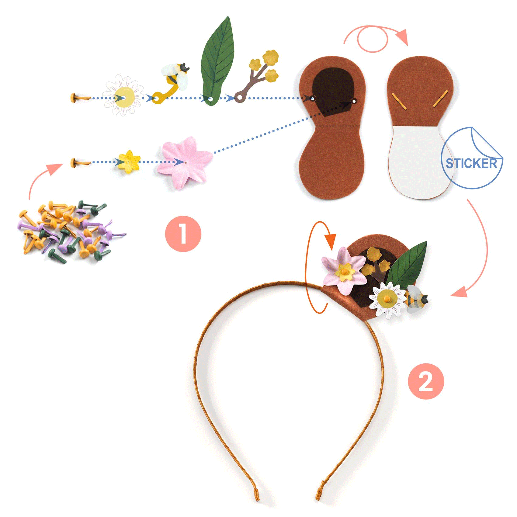 DIY Flower Friends Headbands Craft Kit by Djeco - Creative Kids Art Project for Parties, Dress-Up & Pretend Play