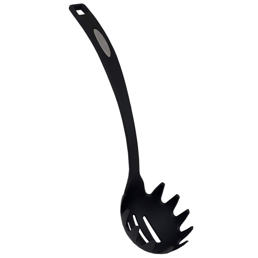 Heat-Resistant Flexible Nylon Curved Handle Kitchen Utensil Set - Non-Stick Spatula for Baking, Frying, Grilling, Cooking & Pasta Serving - Perfect for Sauteing, Stir-Frying and Serving Dishes - Black