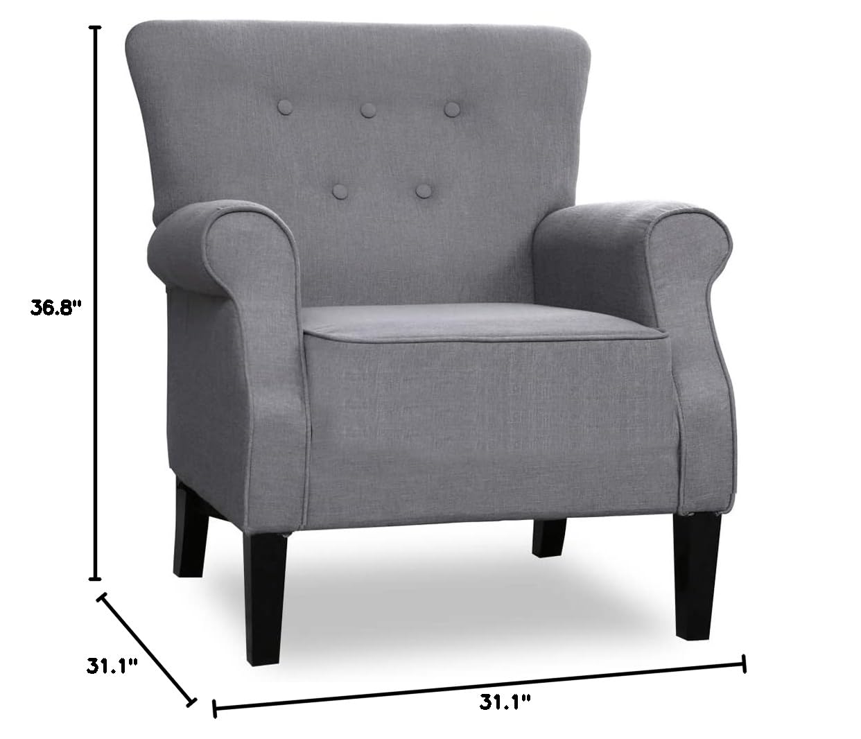 Mid Century Modern Accent Chair - Upholstered Roy Arm Single Sofa for Living Room, Bedroom, Office & Club - Comfy Lounge Furniture for Relaxing, Reading & Entertaining