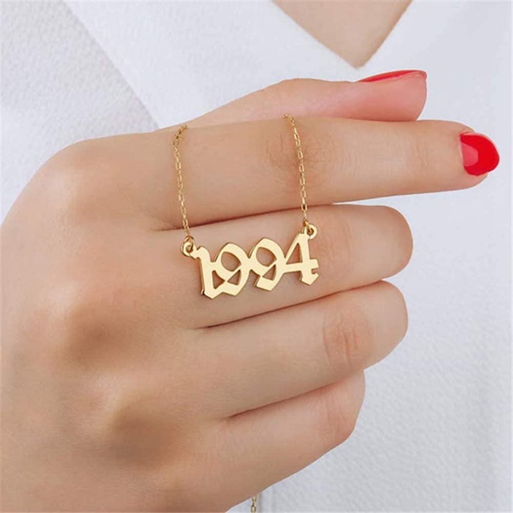 JIAHATE Initial Birth Year Necklace for Women & Men - Stainless Steel Old English Font Pendant with Chain - Personalized Birthday Gift, Friendship Jewelry for Anniversaries & Special Occasions